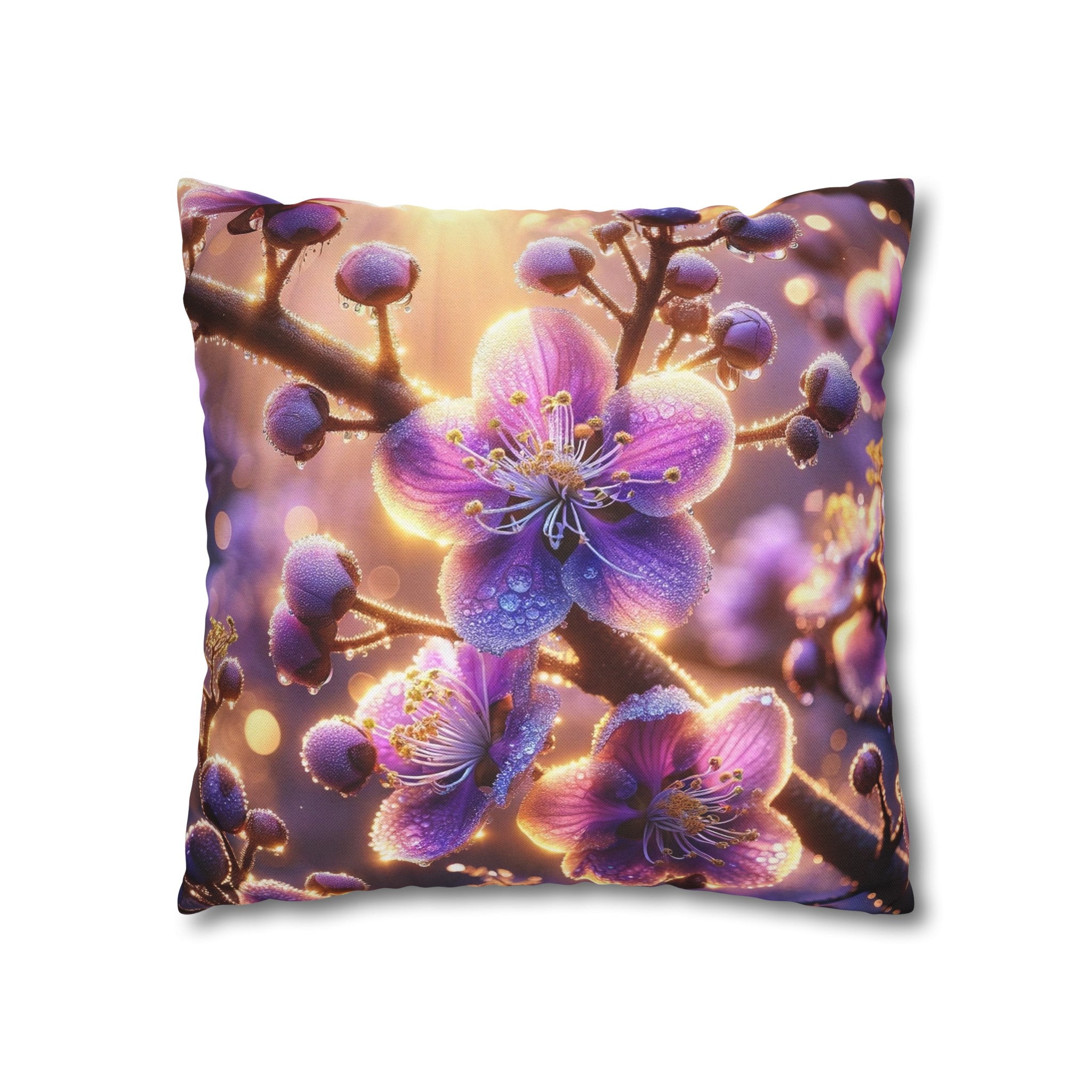 Purple diamond flowers (2) - Polyester Square Pillowcase