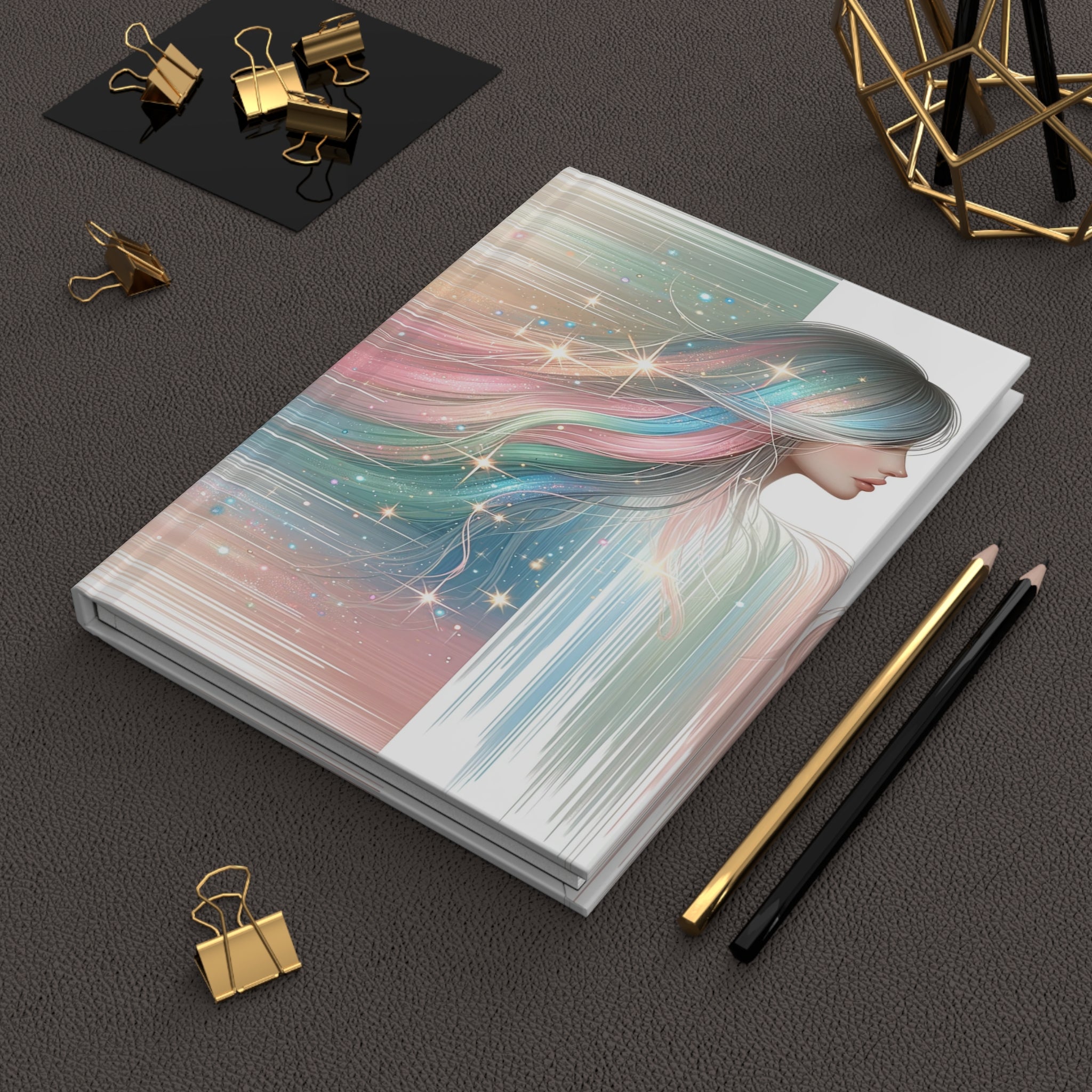 Lady with Pastel coloured hair - Hardcover Notebook