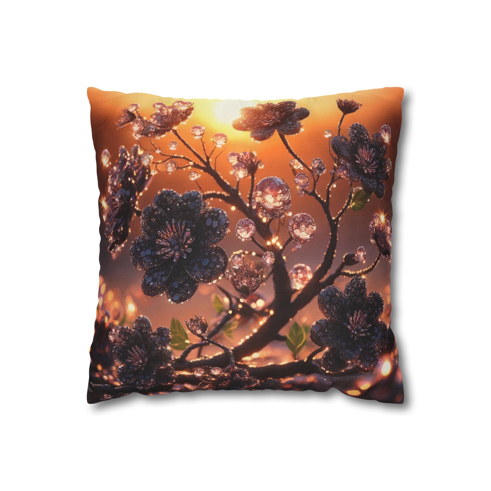 Black diamond flowers (2) - Polyester Square Pillowcase