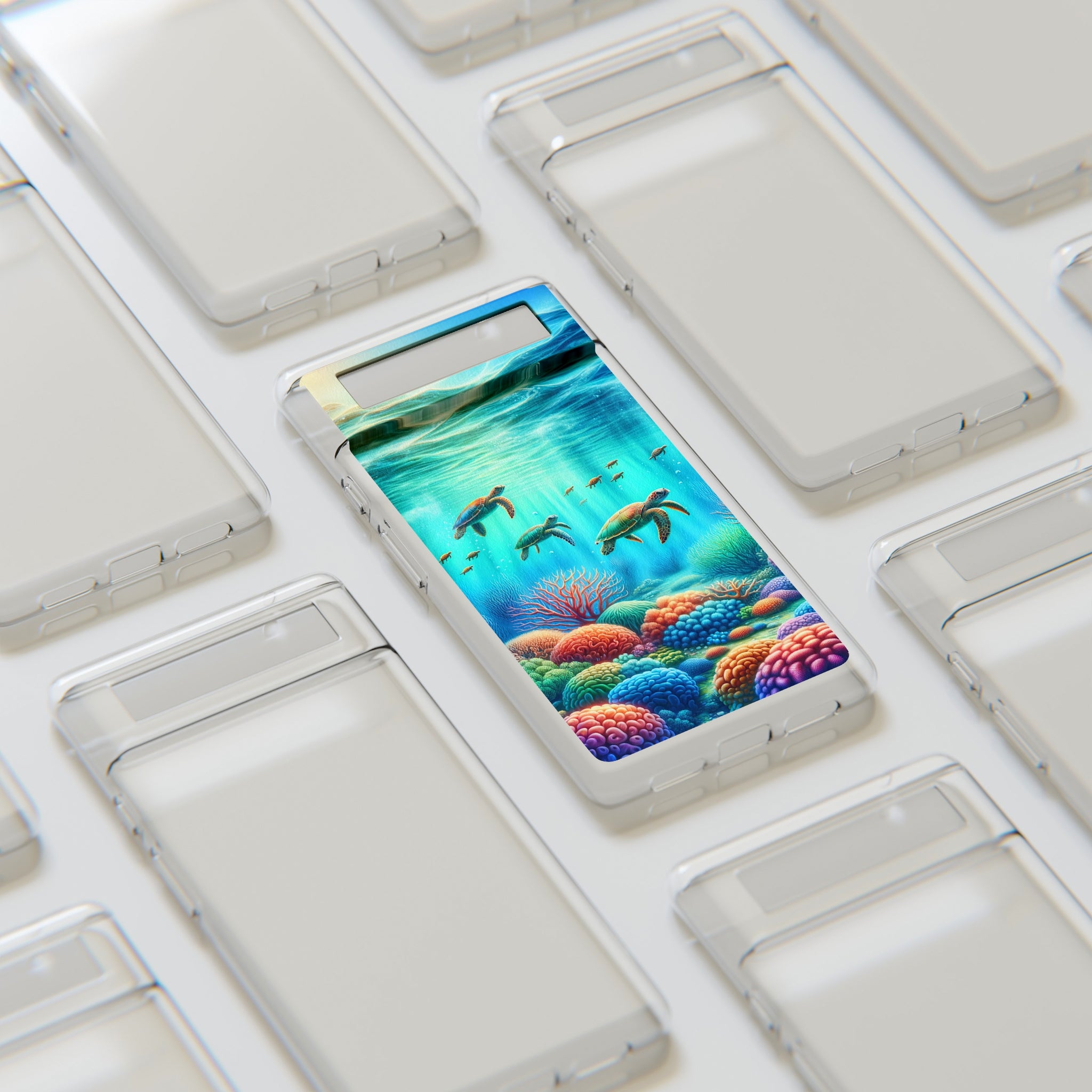 Turtles and coral reef - Soft Phone Case