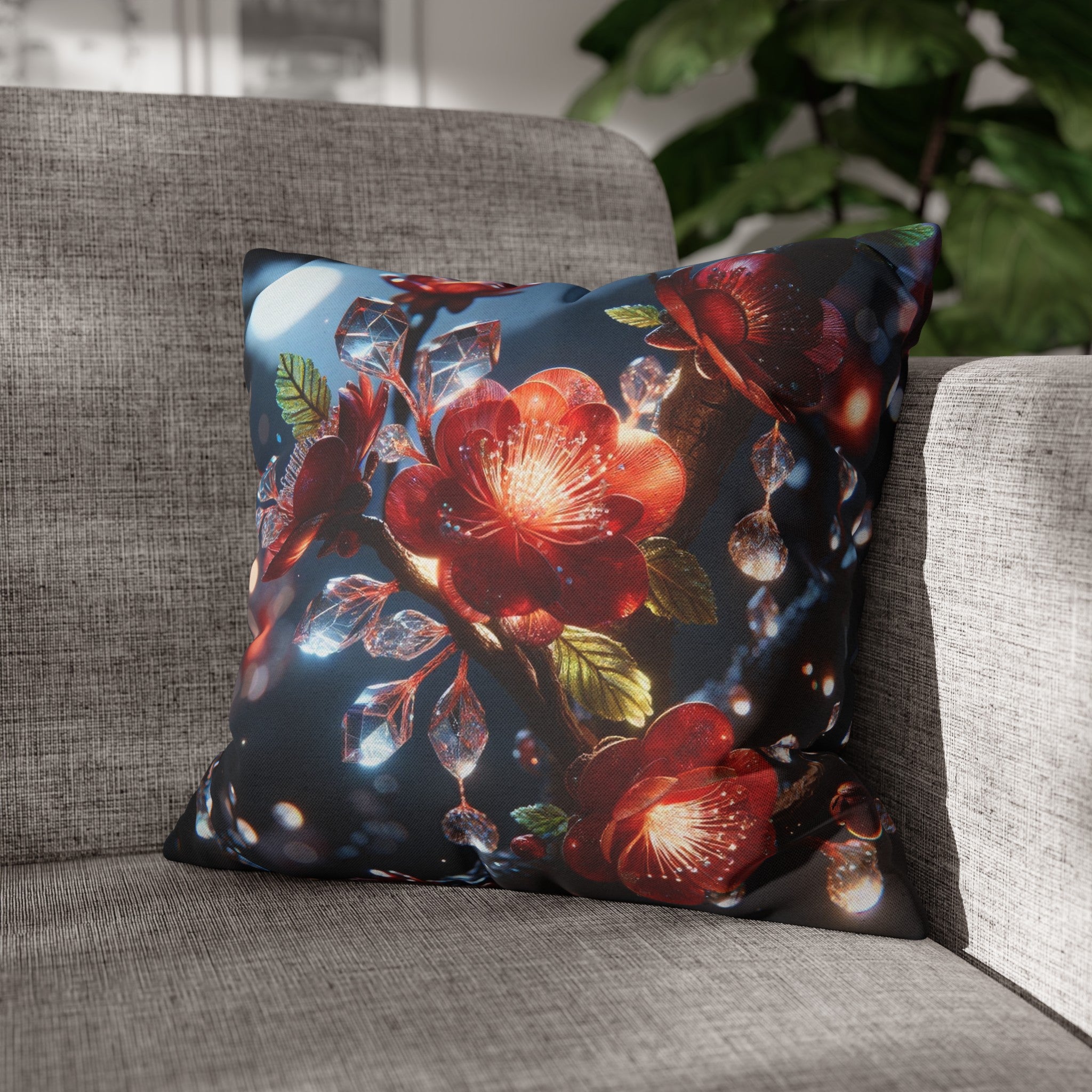 Red diamond flowers (5) - Polyester Square Pillowcase