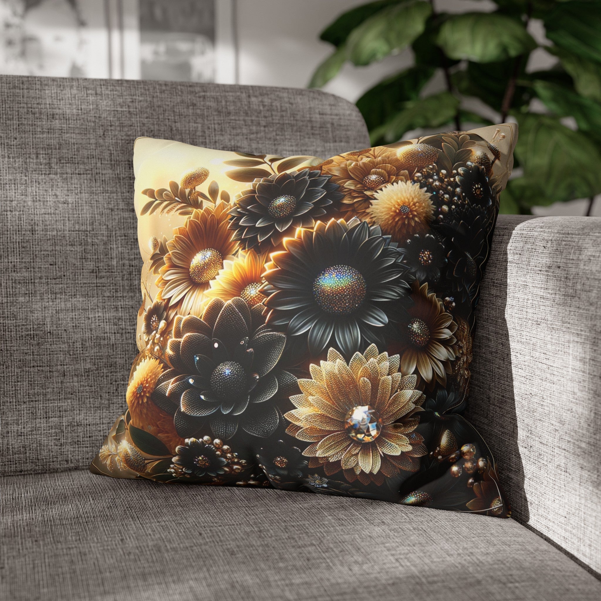 Black and golden Bouquet (2) - Suede Square Pillowcase