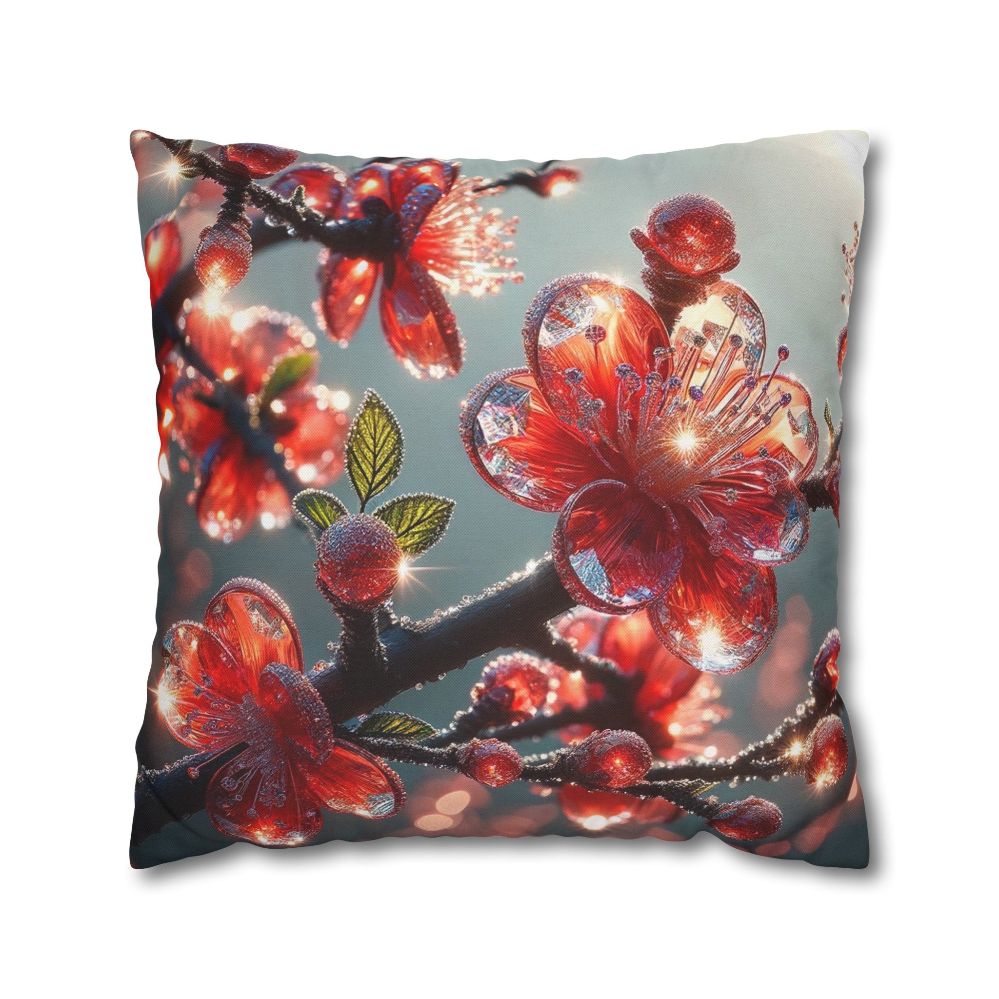 Red diamond flowers (1) - Polyester Square Pillowcase