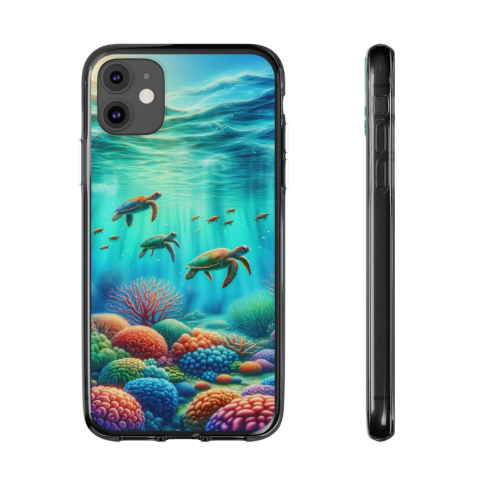 Turtles and coral reef - Soft Phone Case