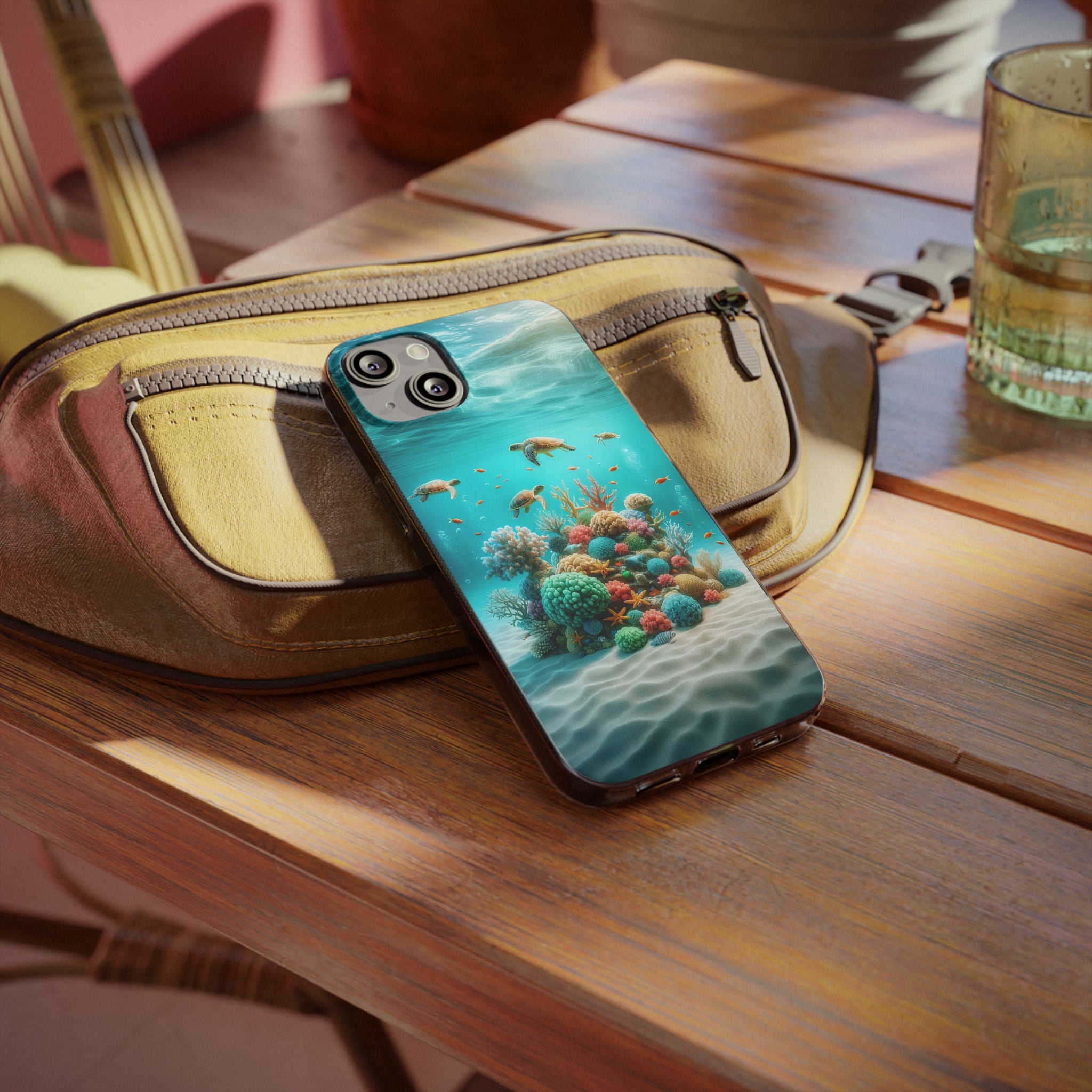 Turtles on coral reef - Soft Phone Case