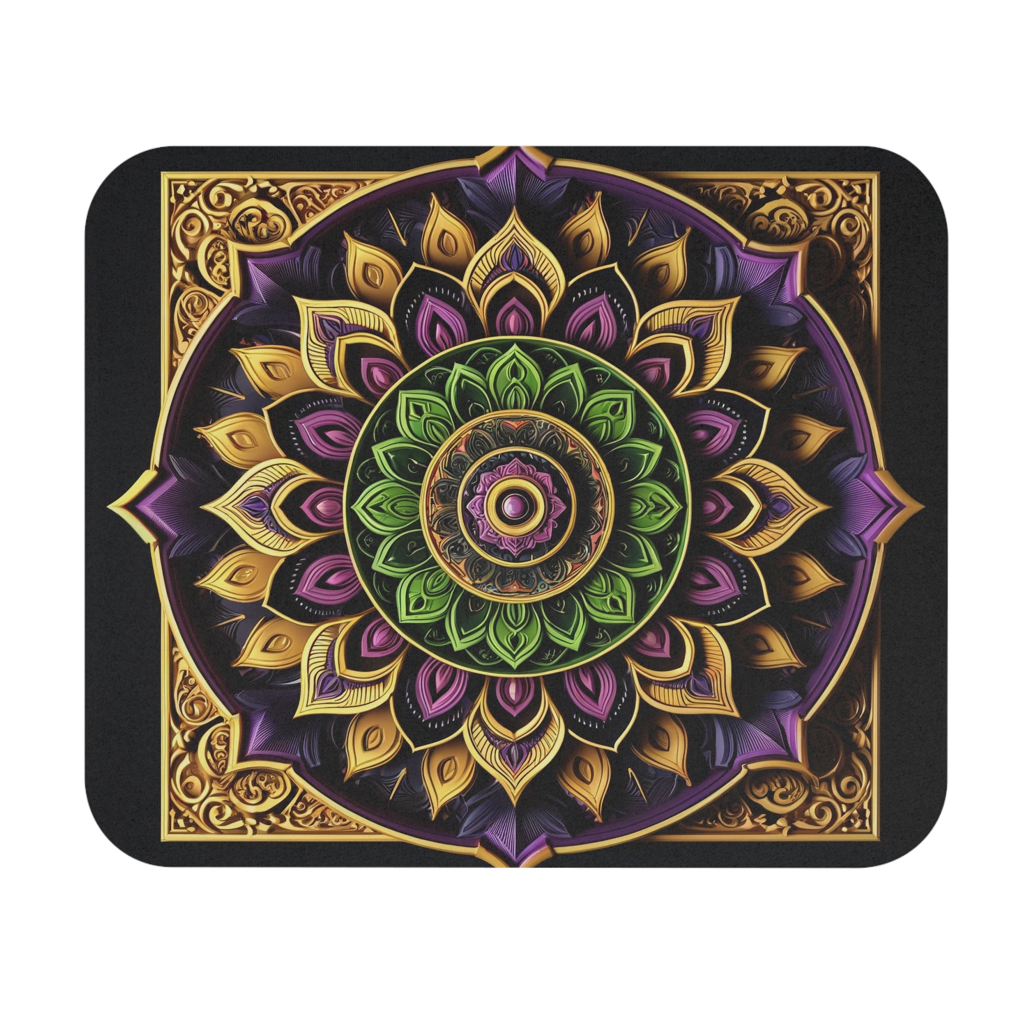 3D Purple-Green-Gold Mandala - Mouse Pad (Rectangle)