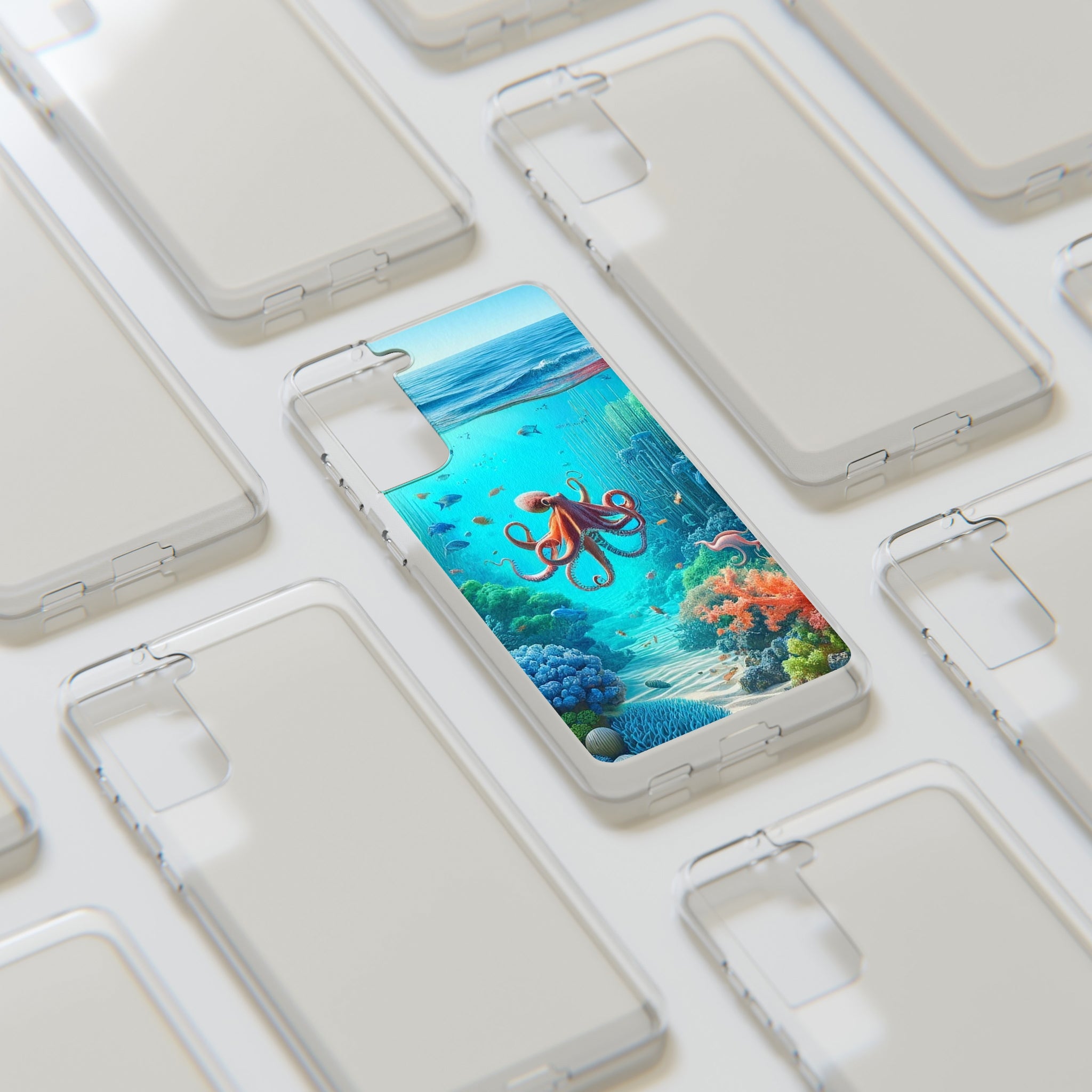 Octopus in turquoise water - Soft Phone Case