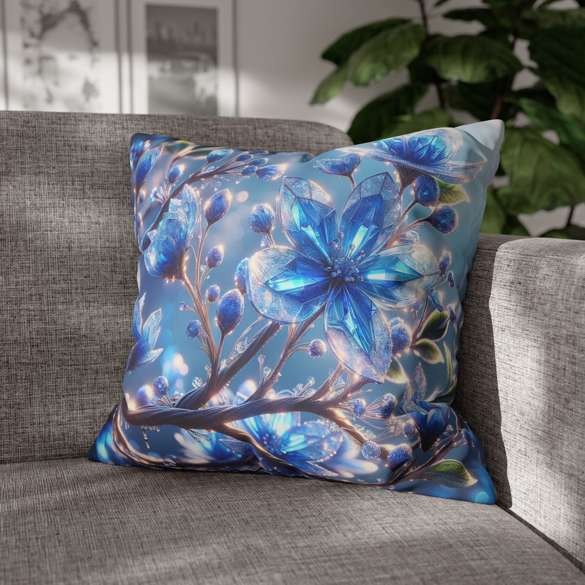 Blue, diamond flowers (5) - Suede Square Pillowcase