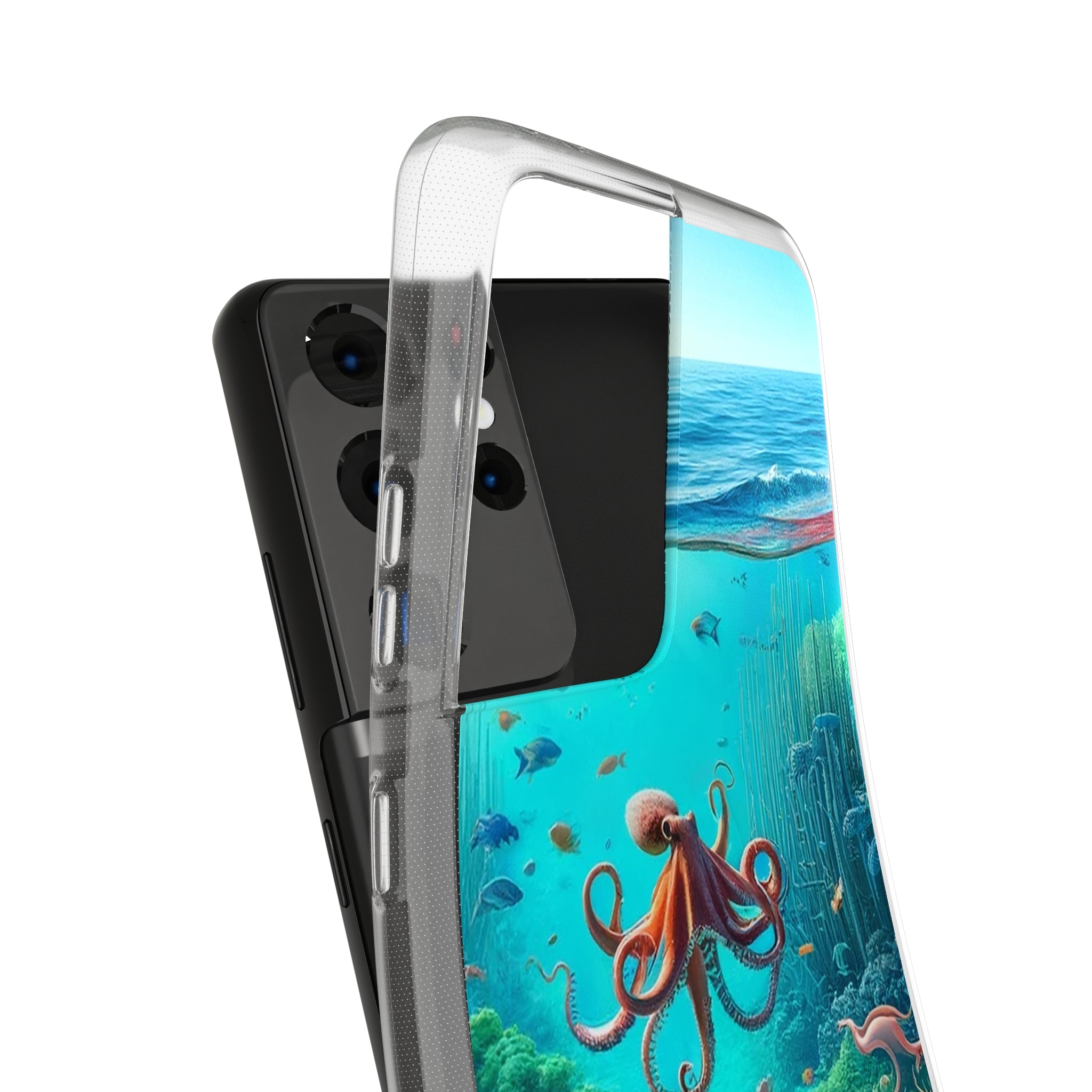 Octopus in turquoise water - Soft Phone Case