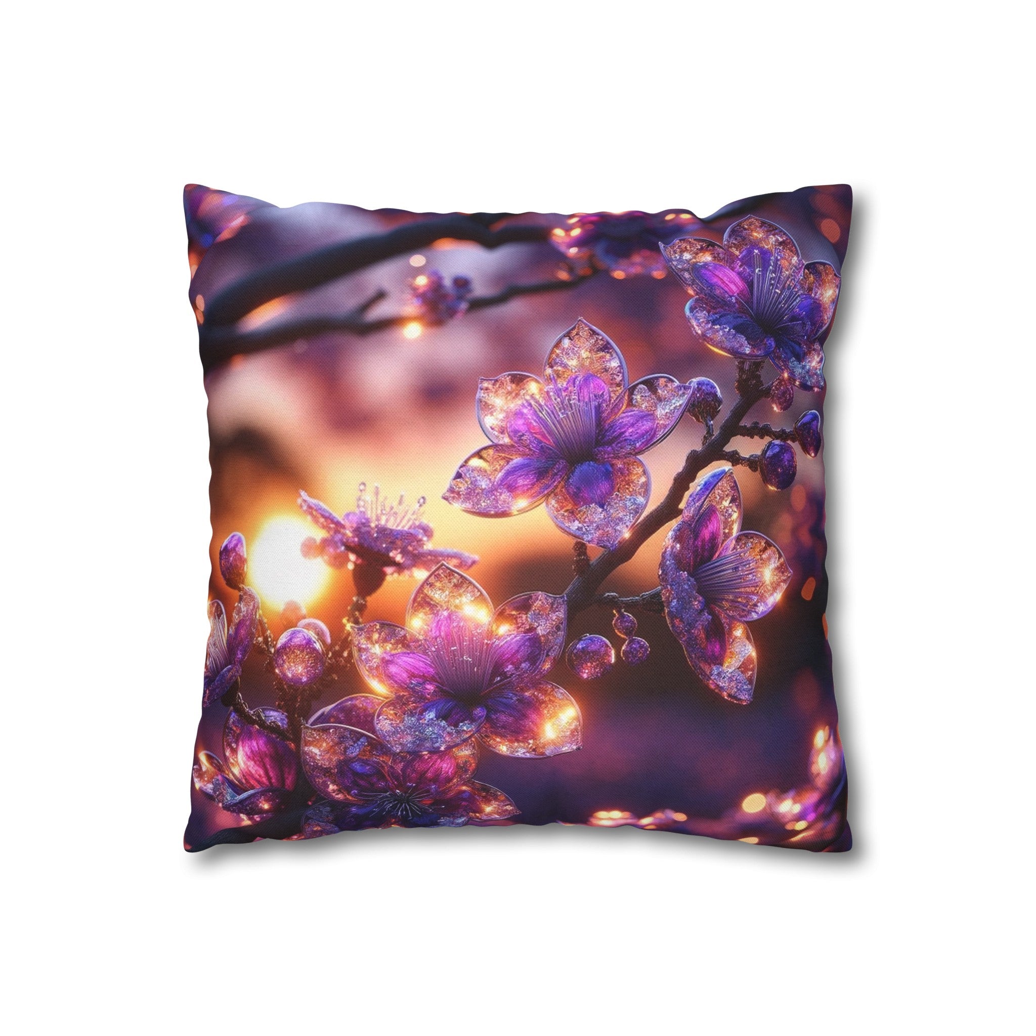 Purple diamond flowers (4) - Polyester Square Pillowcase