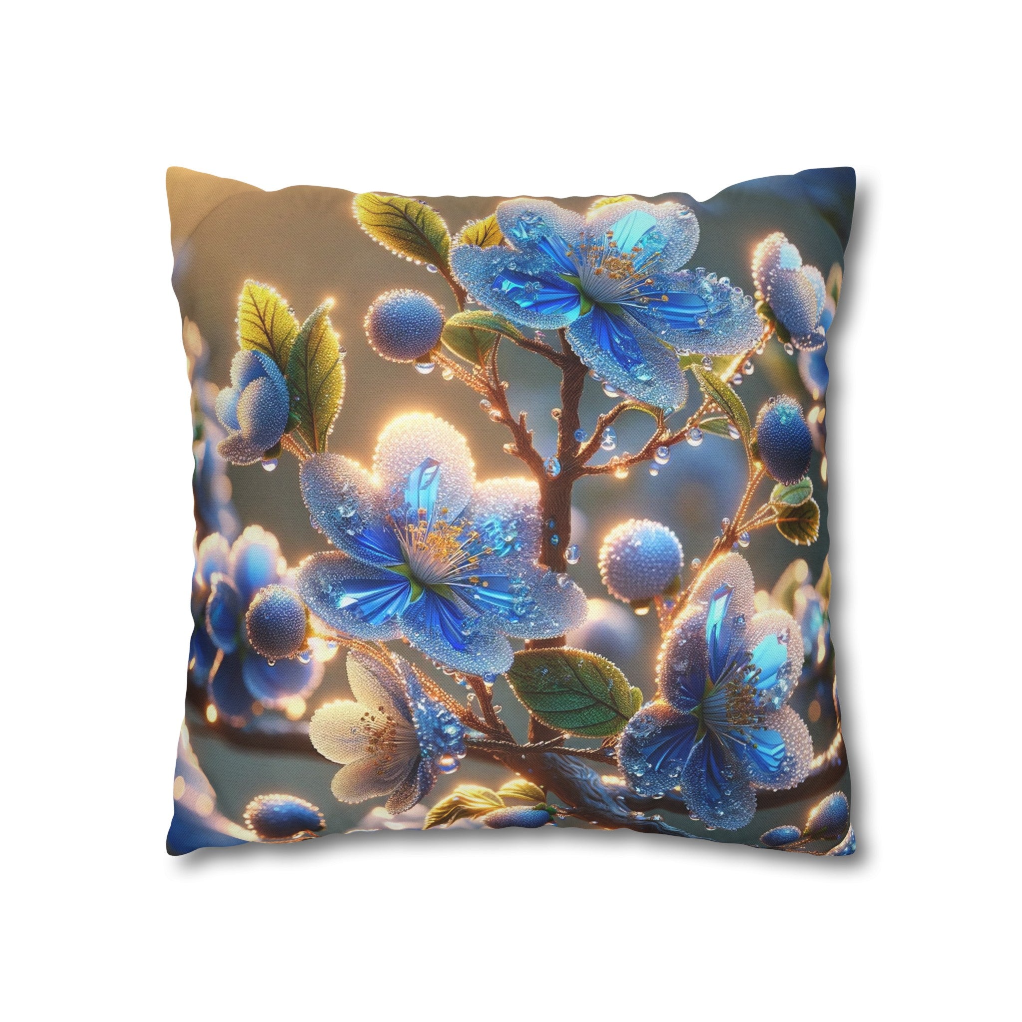 Blue, diamond flowers (2) - Polyester Square Pillowcase