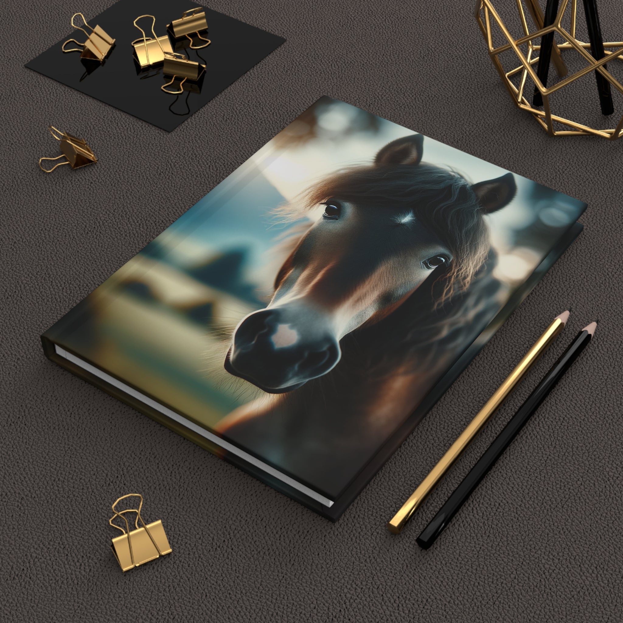 A curious, black horse - Hardcover Notebook