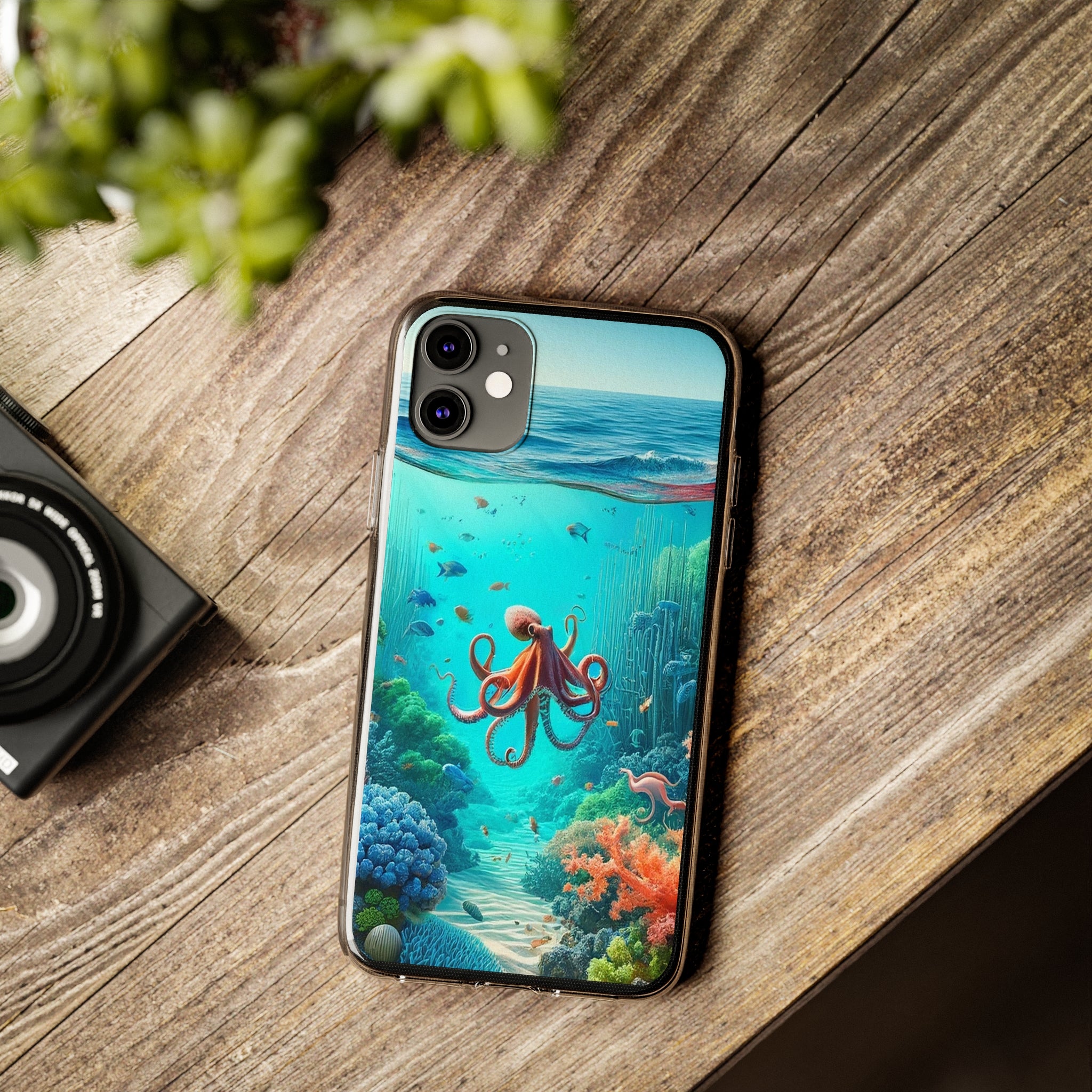 Octopus in turquoise water - Soft Phone Case