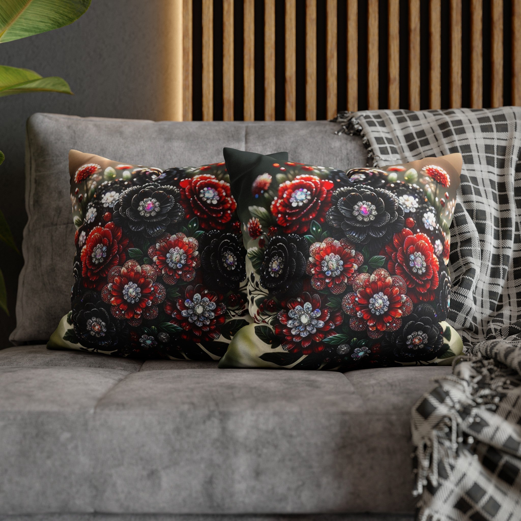 Black and Red Bouquet (2) - Polyester Square Pillowcase