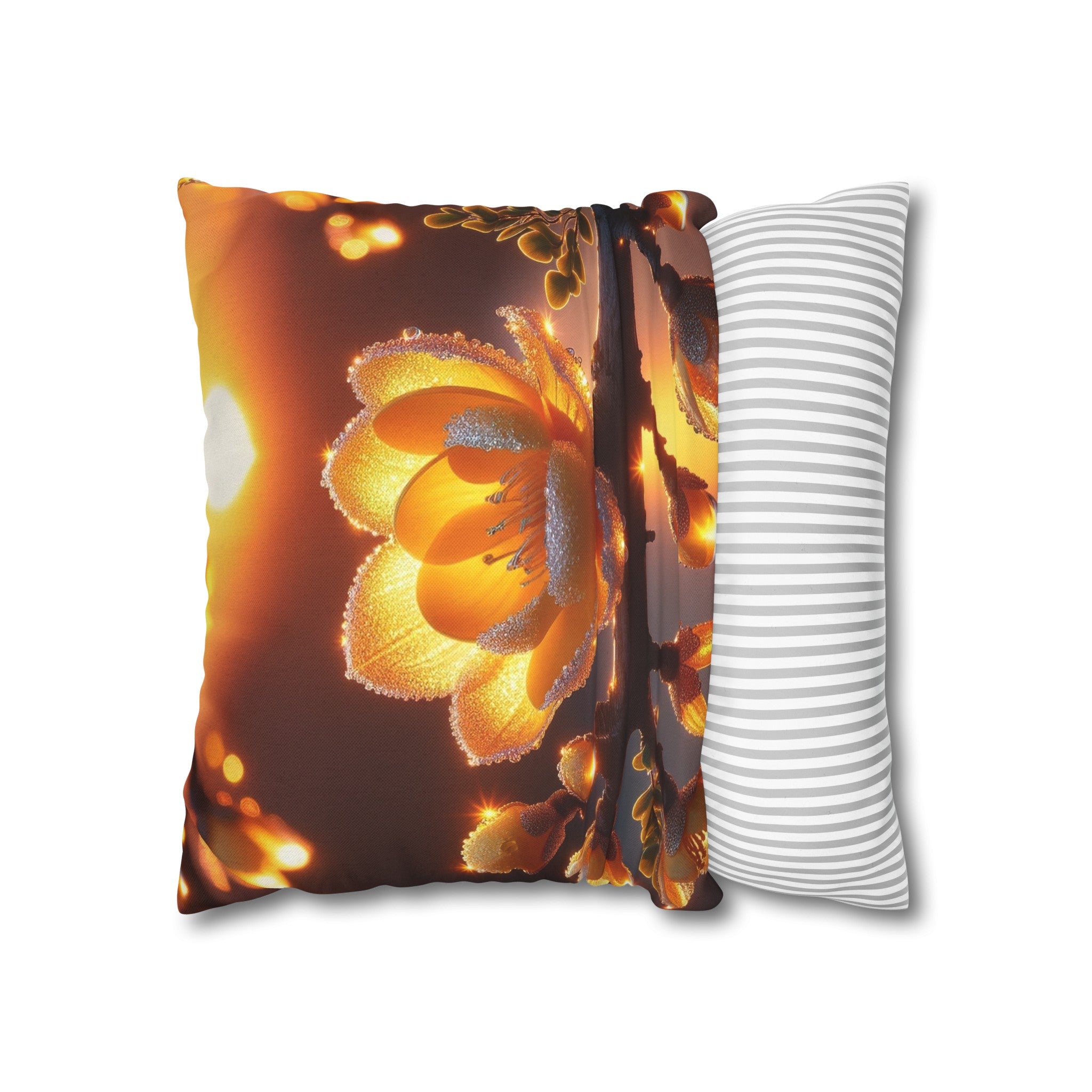 Yellow diamond flowers (1) - Polyester Square Pillowcase