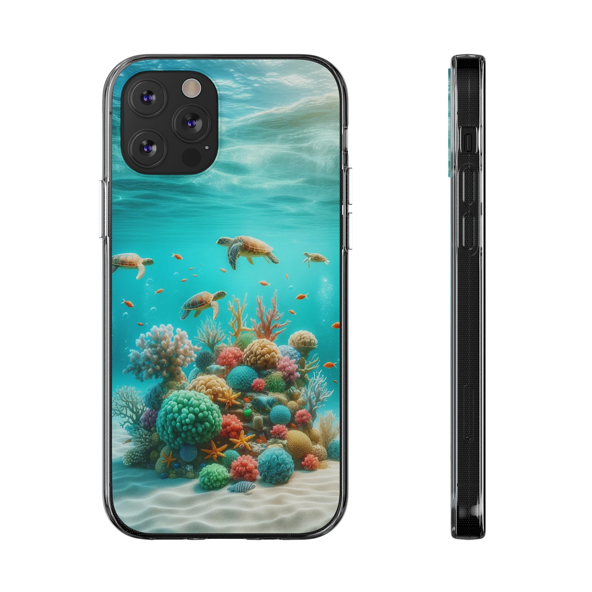 Turtles on coral reef - Soft Phone Case