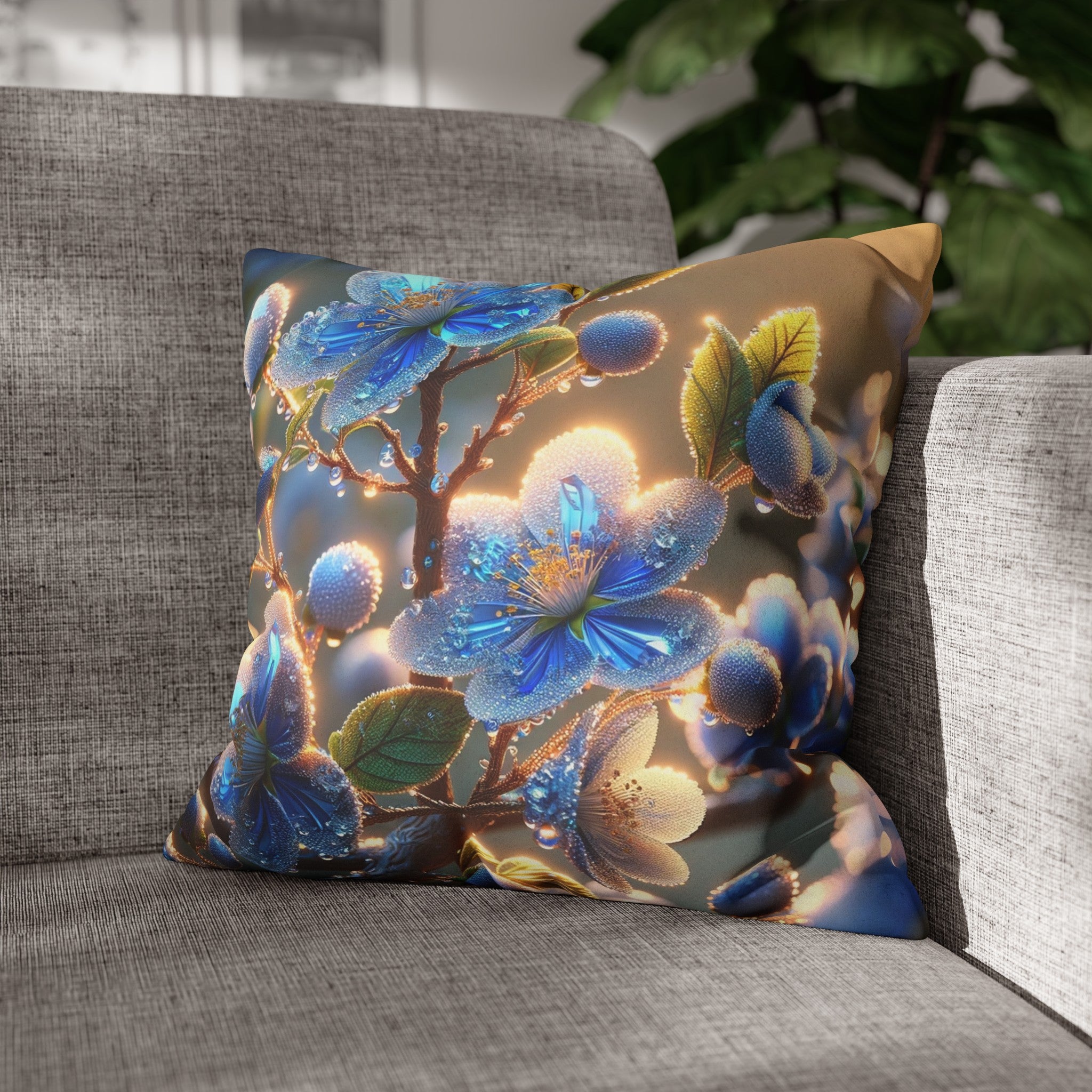 Blue,diamond flowers (2) - Suede Square Pillowcase