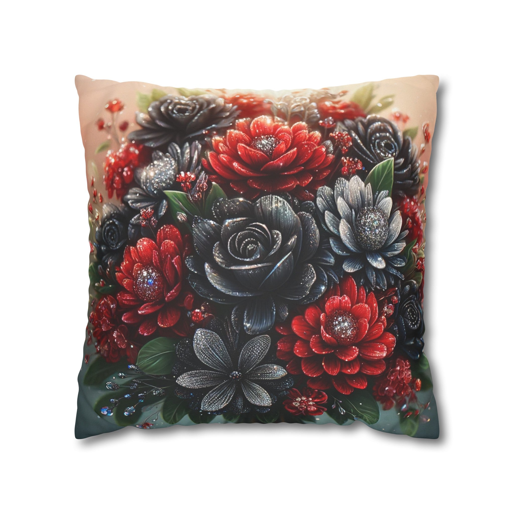 Black and Red Bouquet (1) - Suede Square Pillowcase