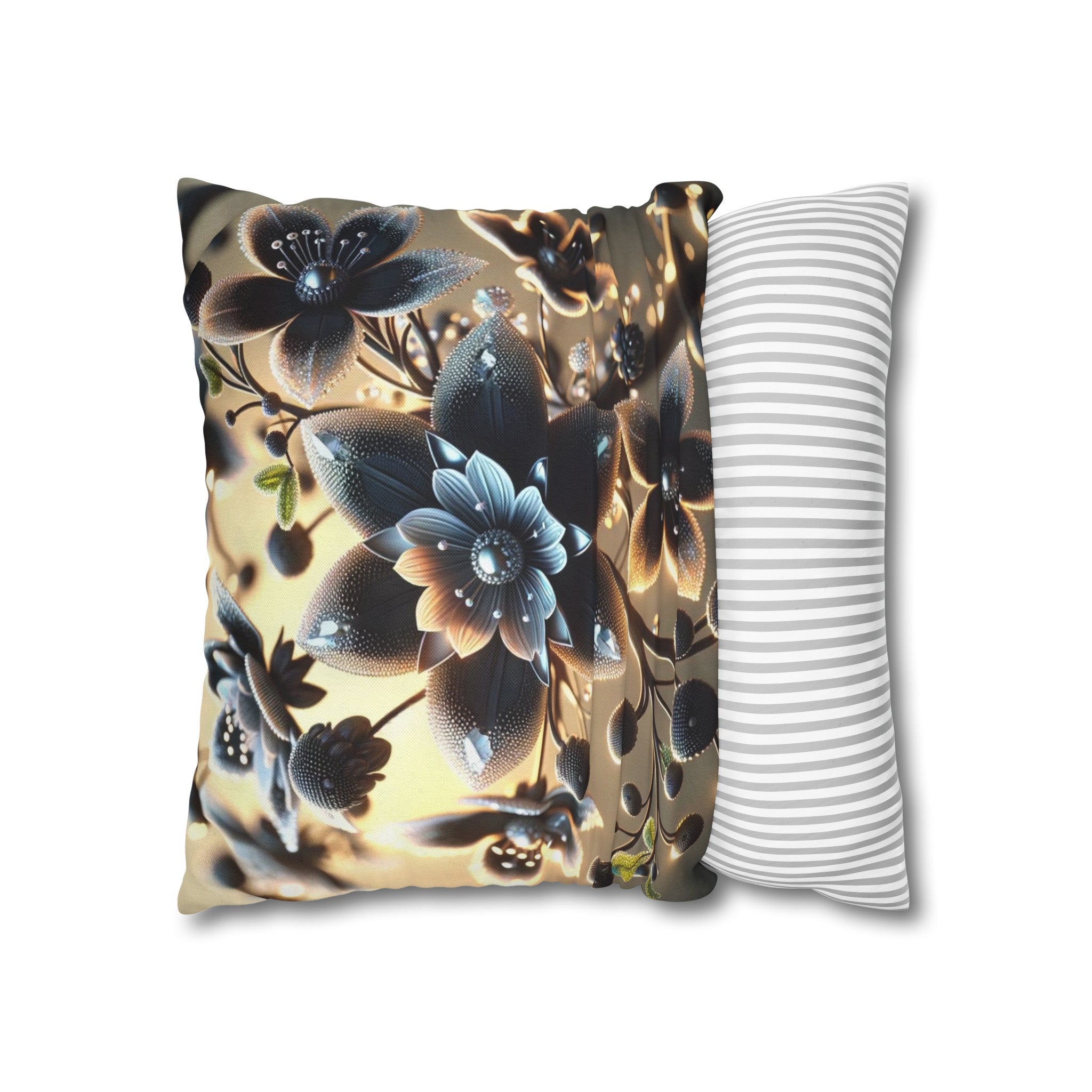 Black diamond flowers (3) - Polyester Square Pillowcase