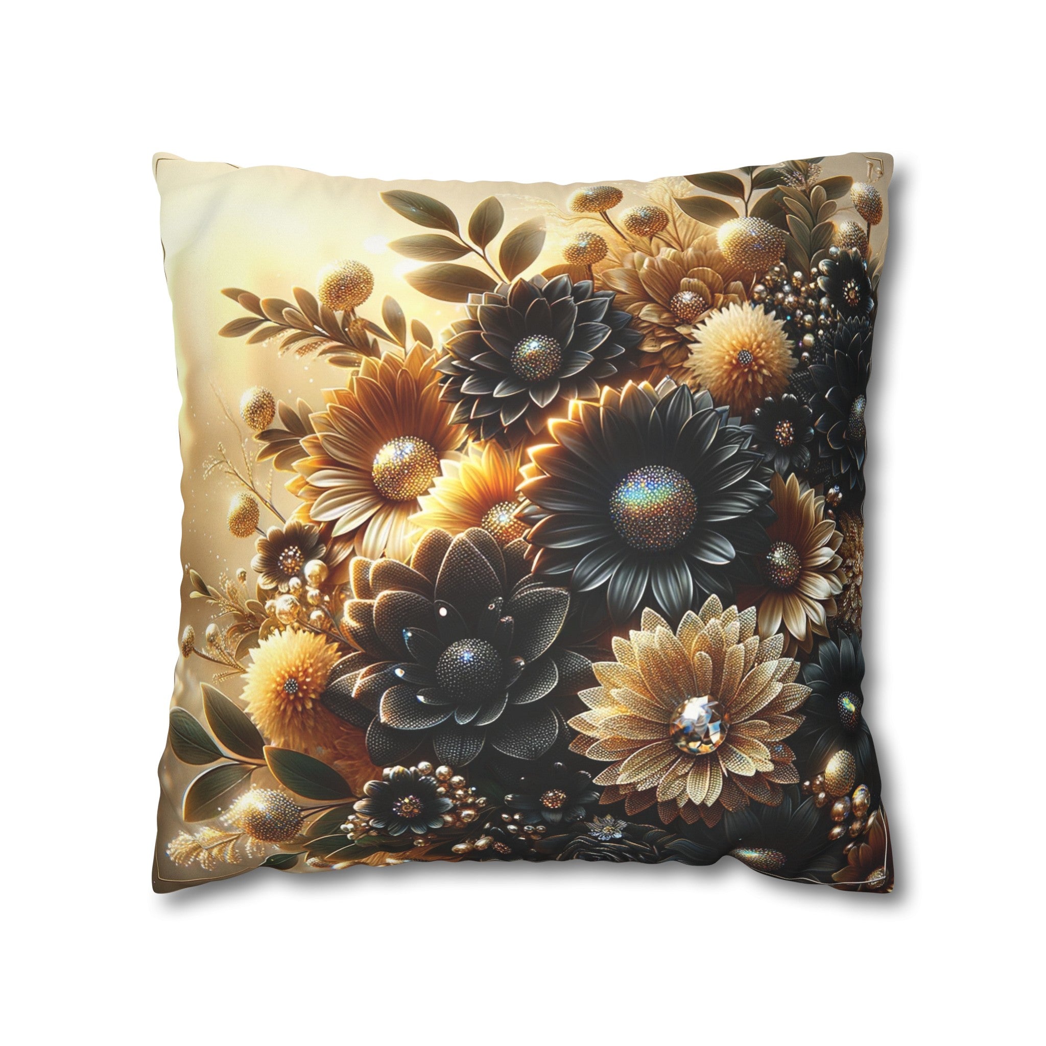 Black and golden Bouquet (2) - Suede Square Pillowcase