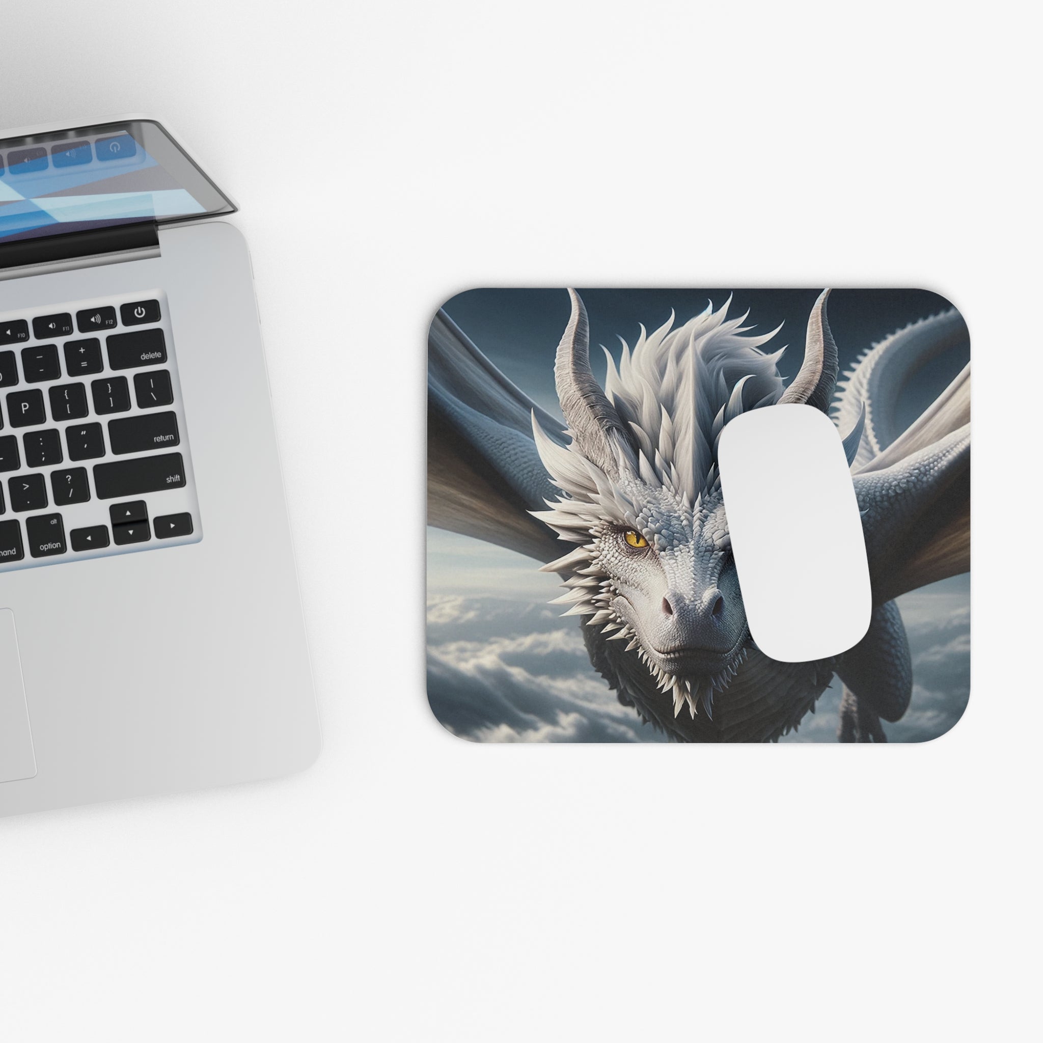 White dragon flying - Mouse Pad (Rectangle)