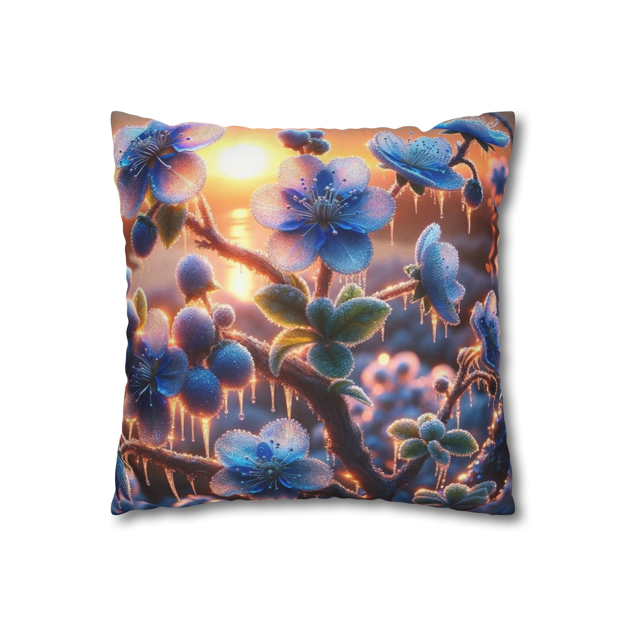 Blue, diamond flowers (1) - Polyester Square Pillowcase