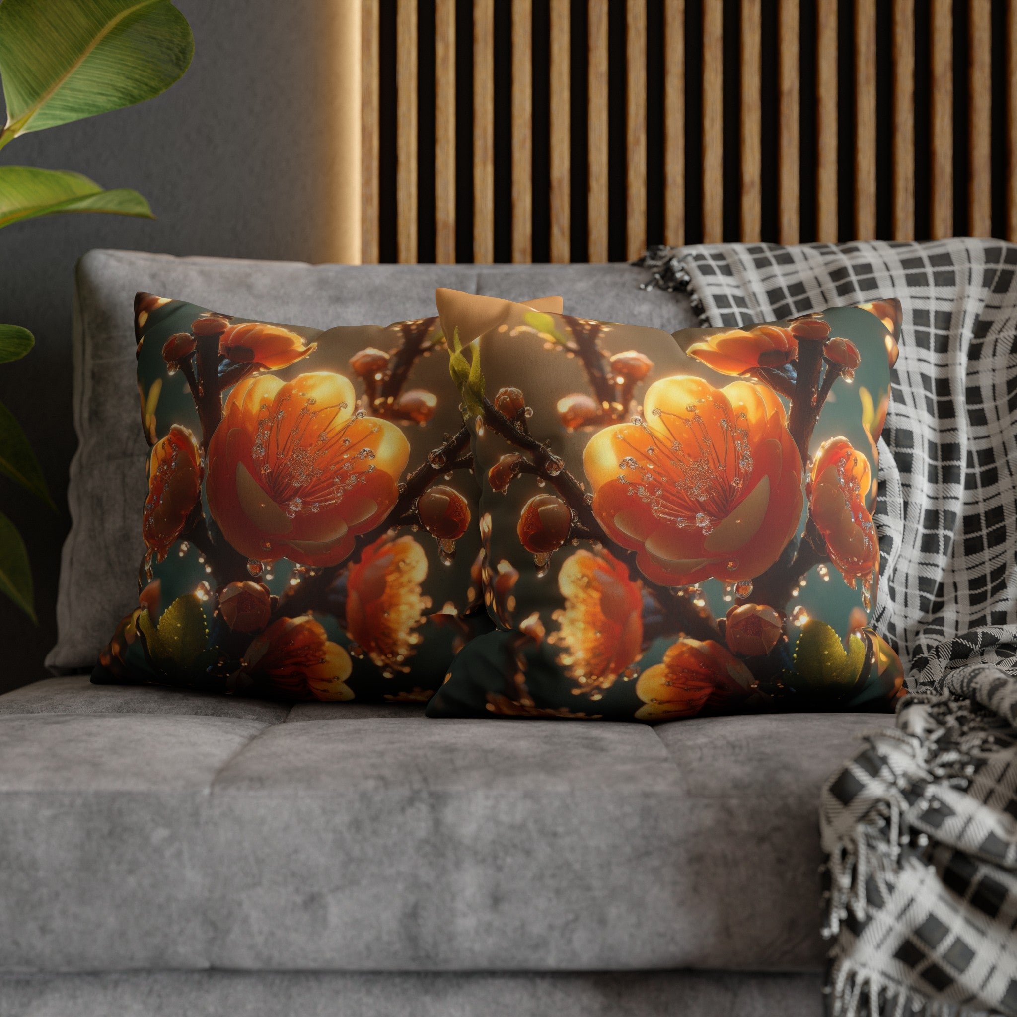 Orange diamond flowers (2) - Suede Square Pillowcase