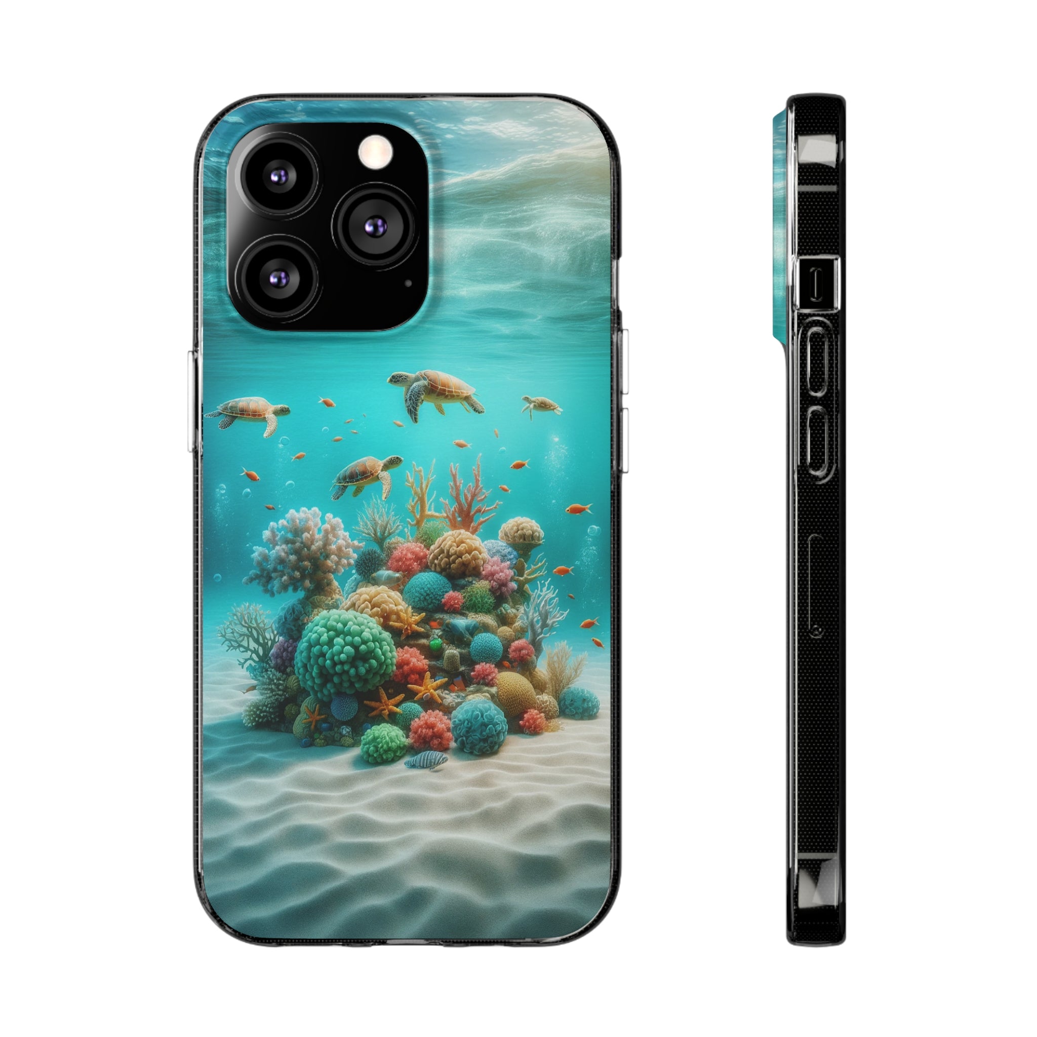 Turtles on coral reef - Soft Phone Case