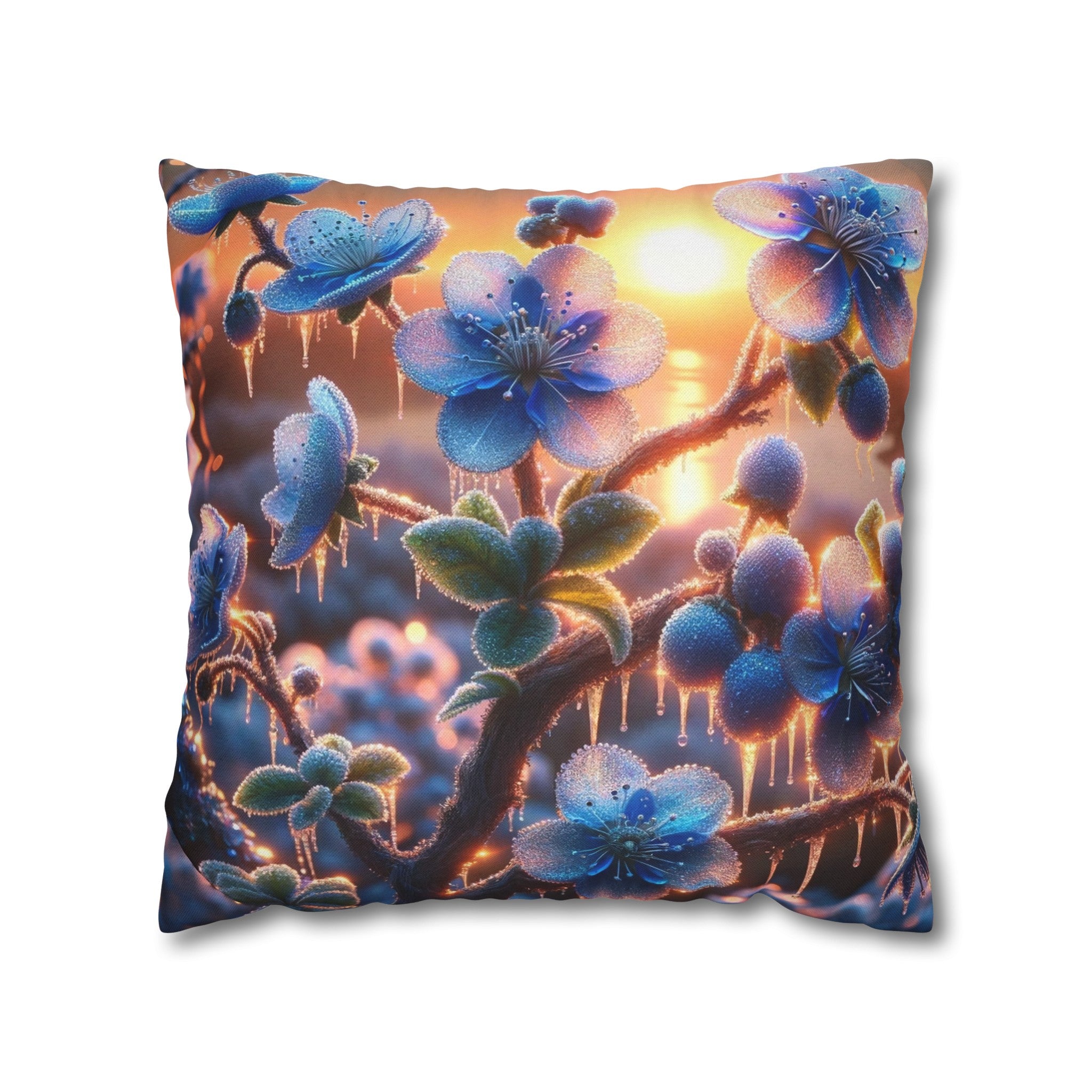 Blue, diamond flowers (1) - Polyester Square Pillowcase