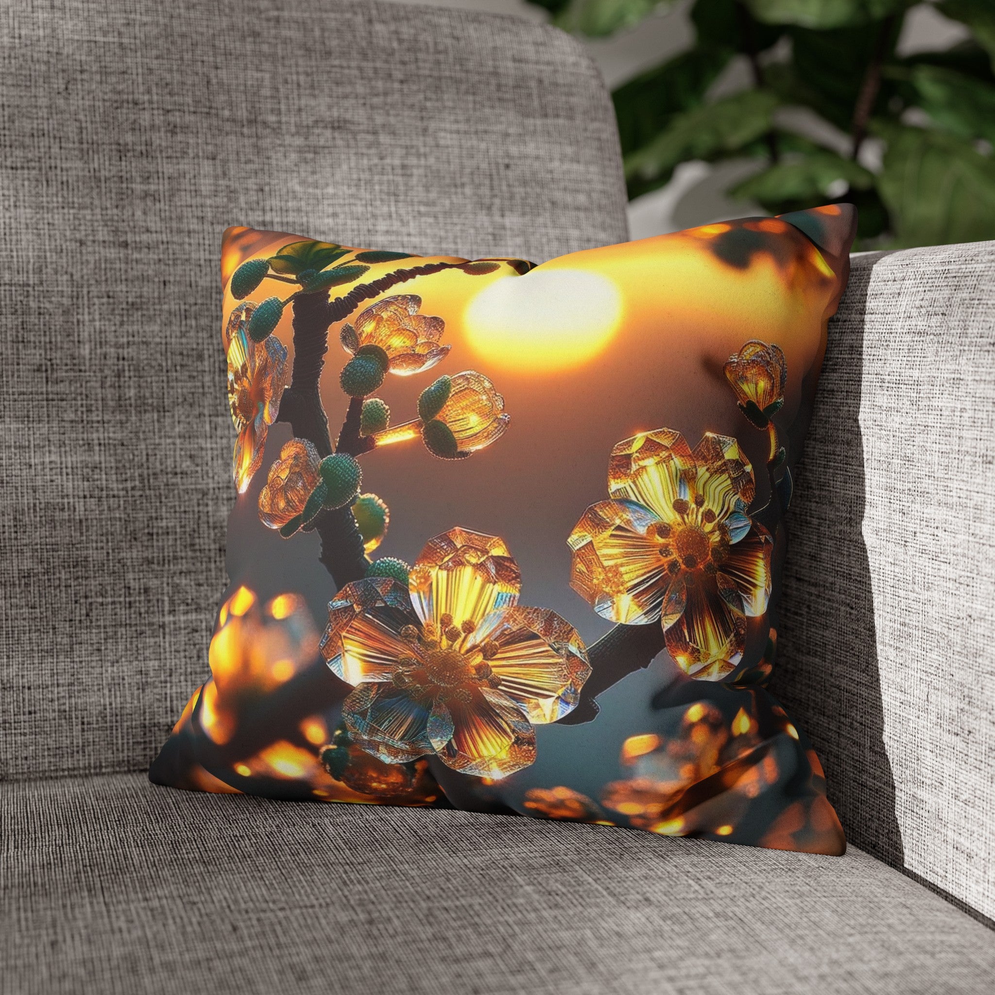 Yellow diamond flowers (4) - Suede Square Pillowcase