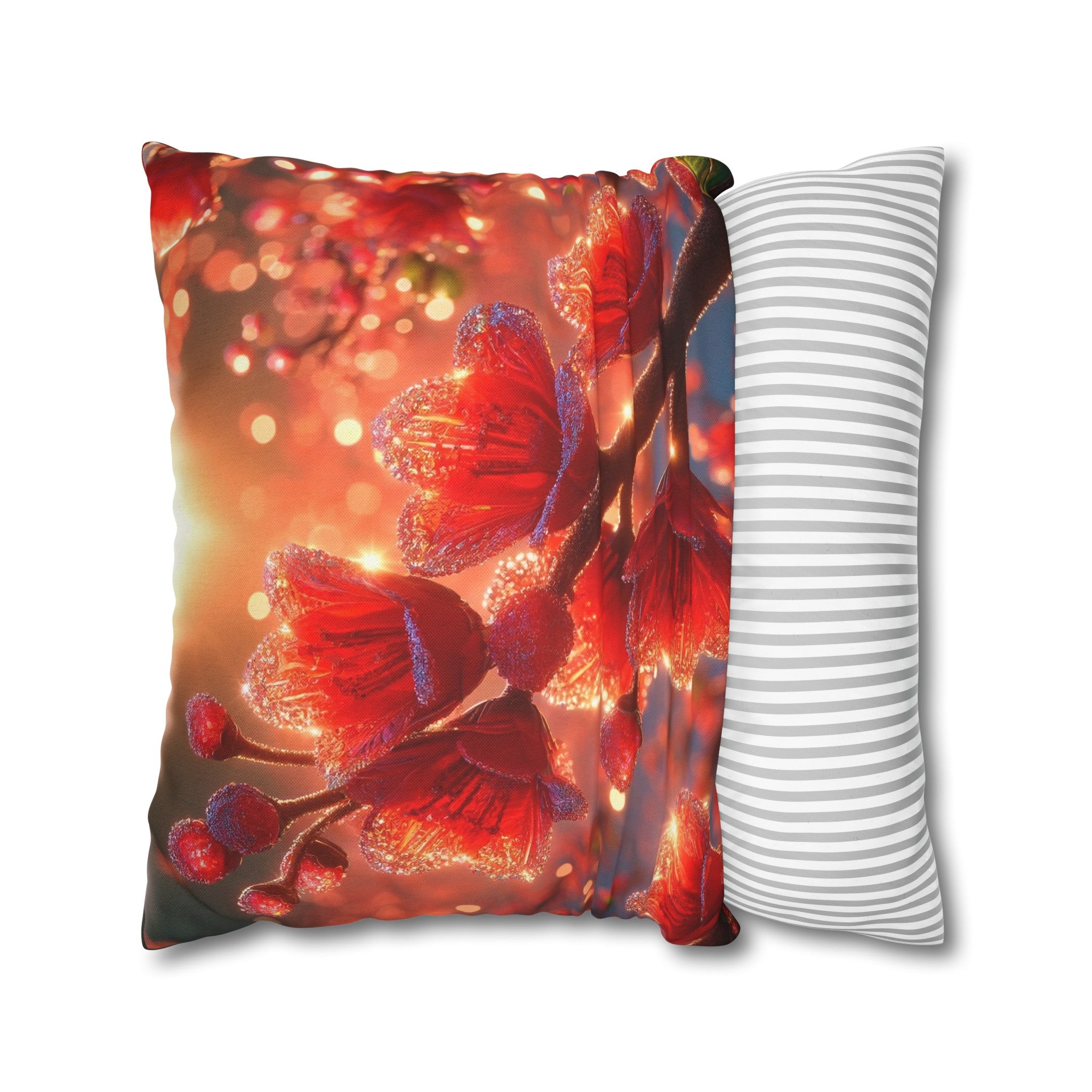 Red shiny flowers (1)  - Polyester Square Pillowcase