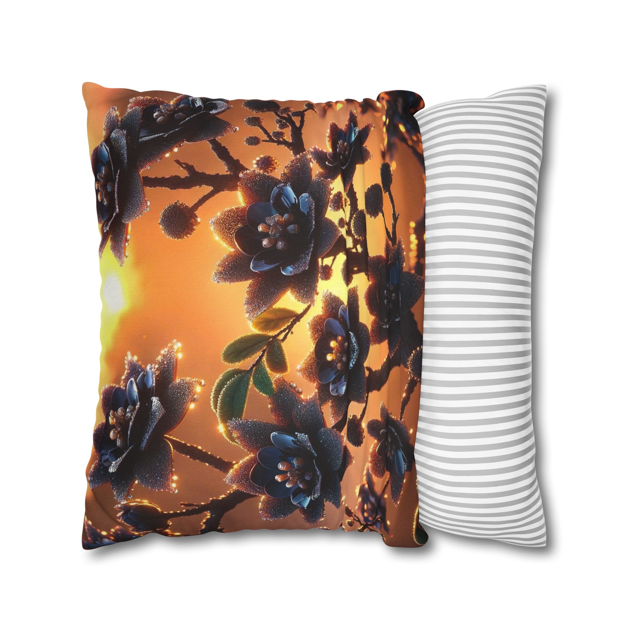 Black diamond flowers (4) - Polyester Square Pillowcase