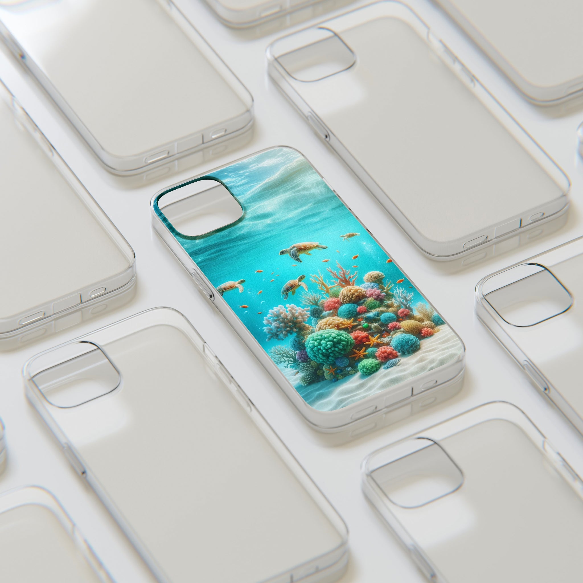 Turtles on coral reef - Soft Phone Case