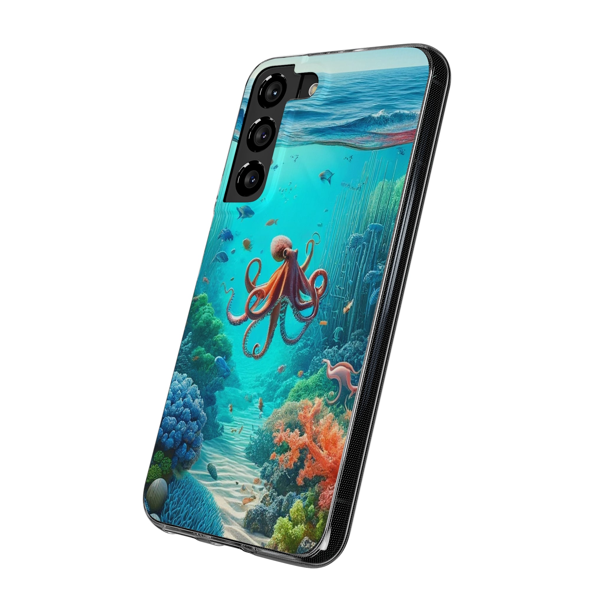 Octopus in turquoise water - Soft Phone Case