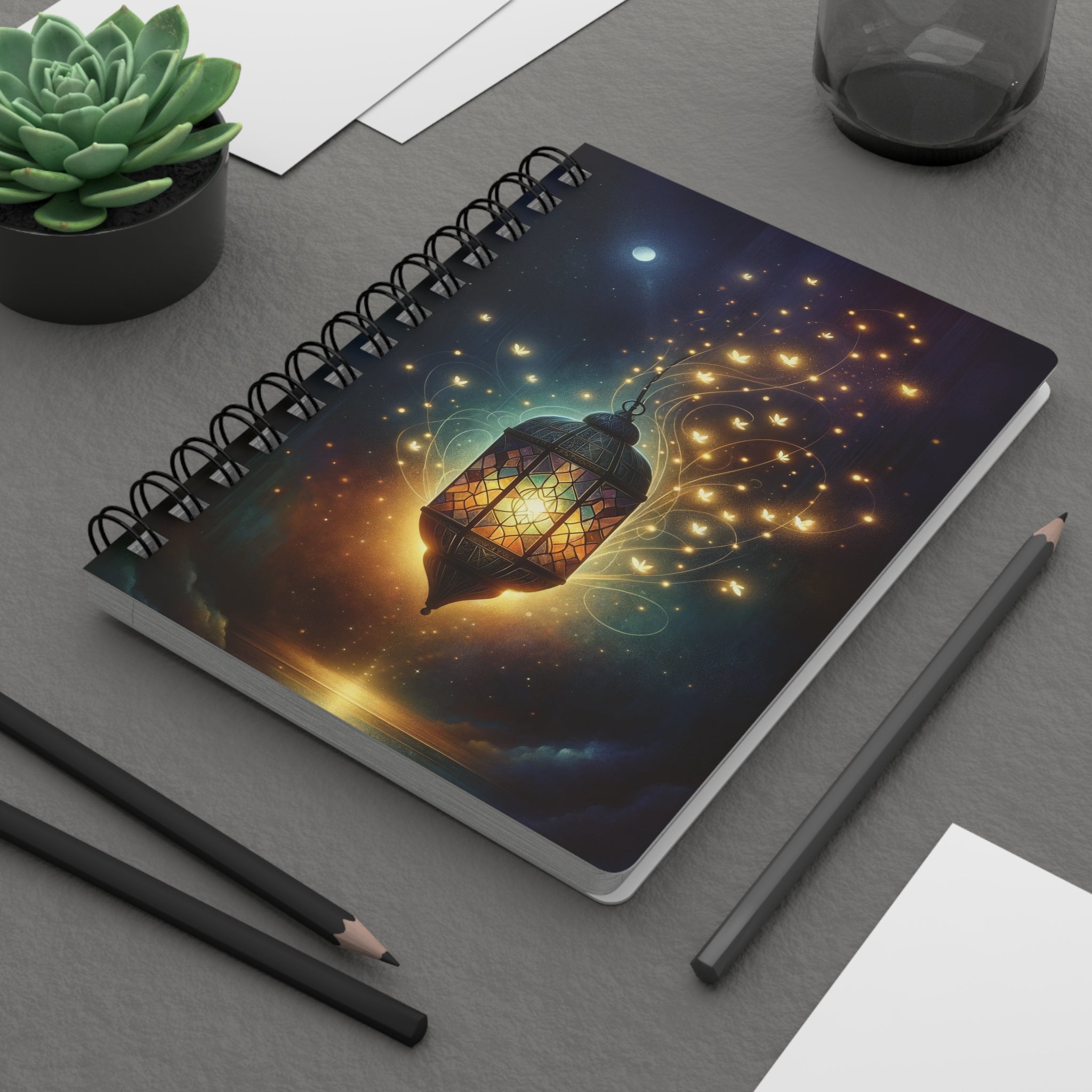 Lamp with fireflies - Spiral Notebook