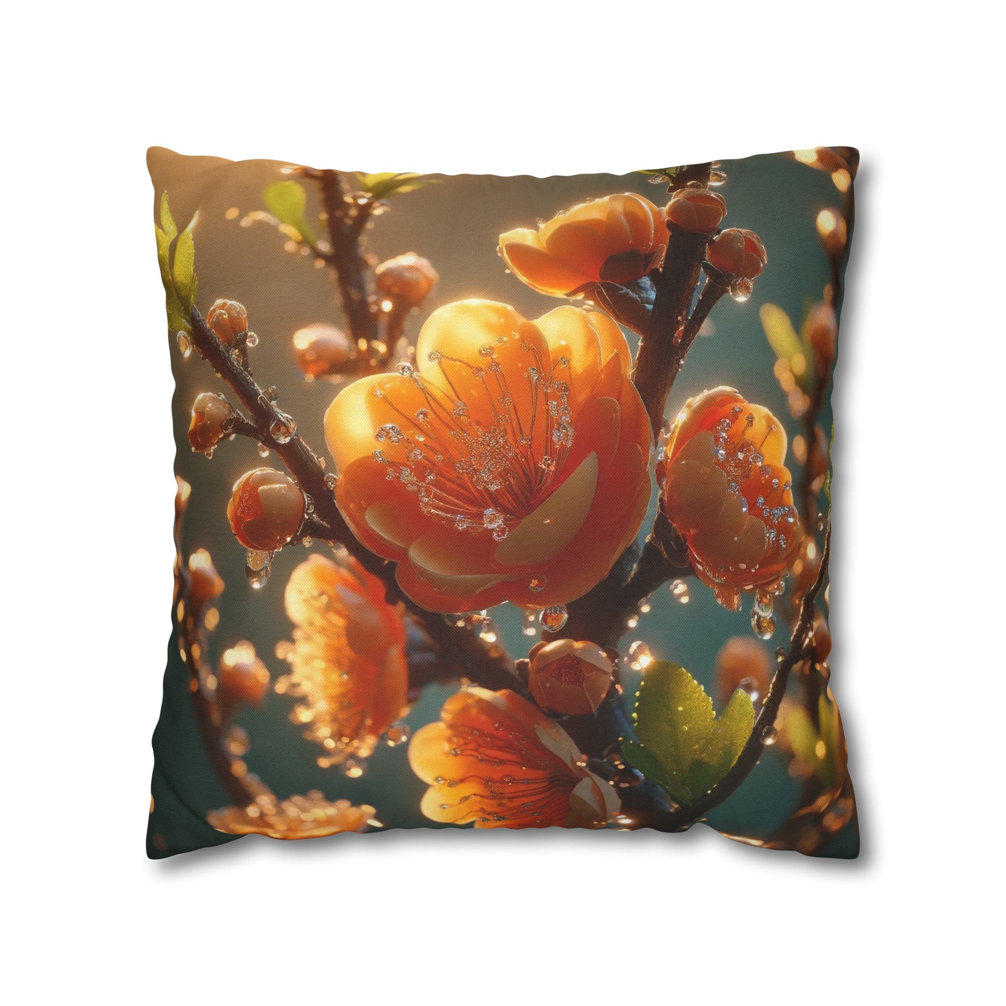 Orange diamond flowers (2) - Polyester Square Pillowcase