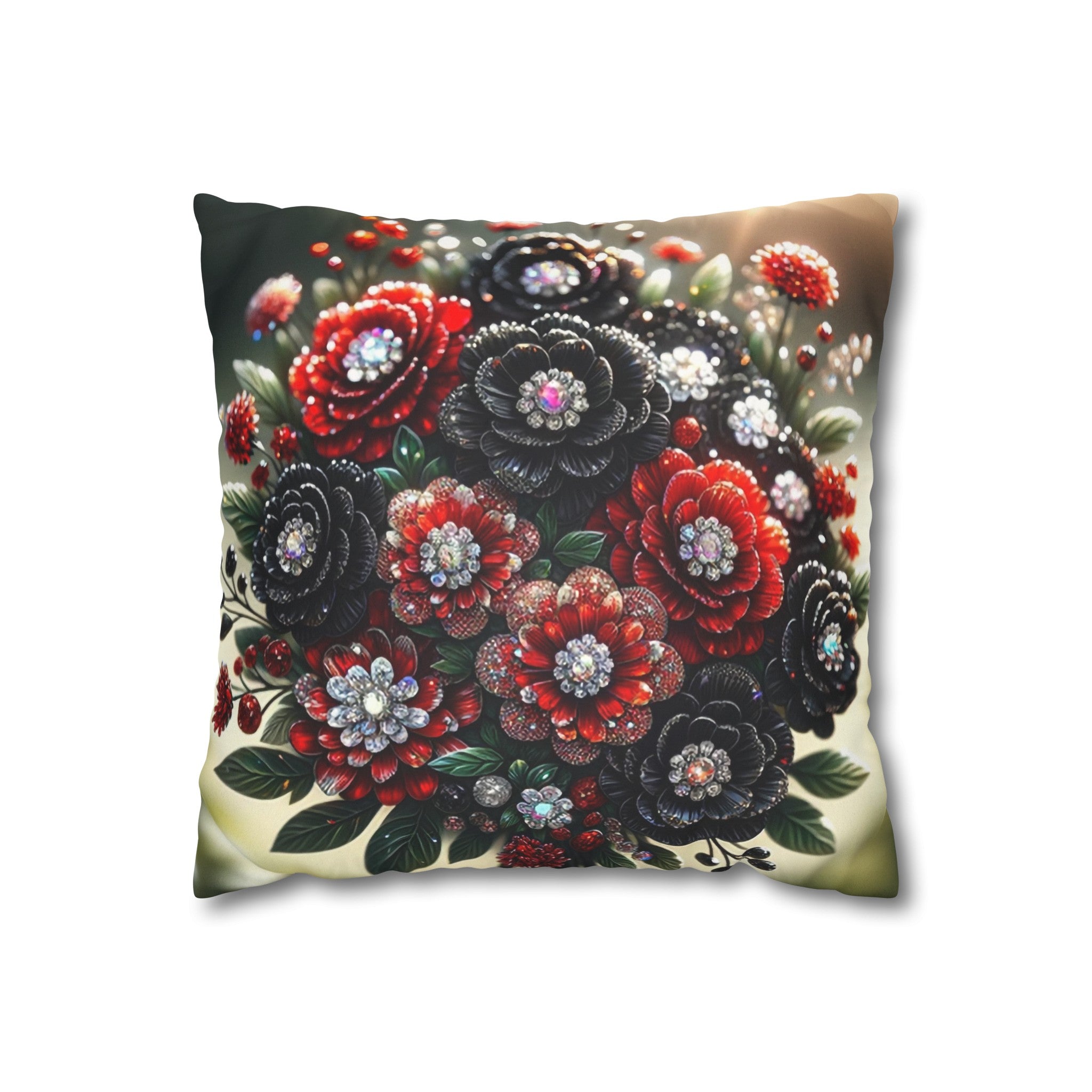 Black and Red Bouquet (2) - Suede Square Pillowcase