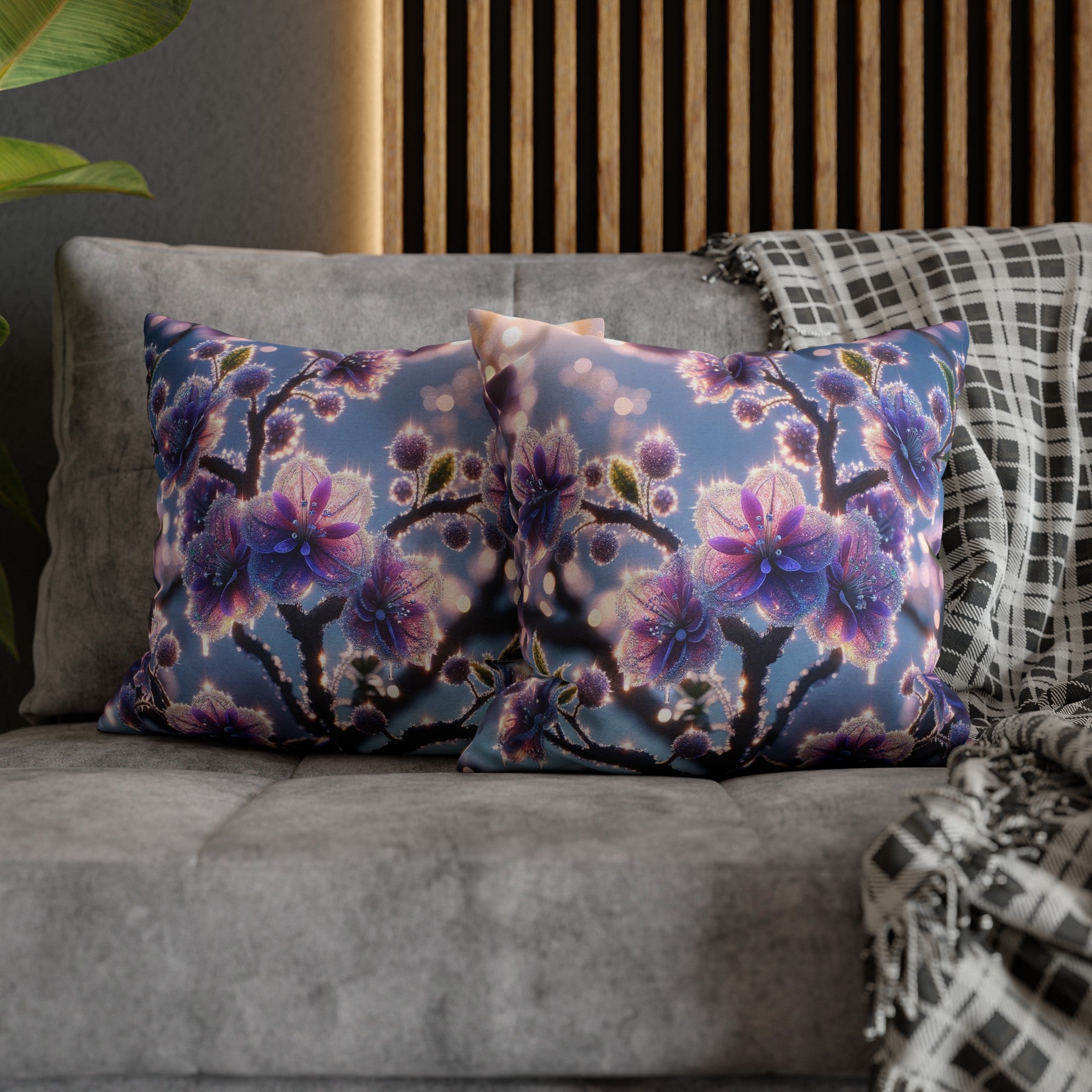 Purple diamond flowers (1) -  Polyester Square Pillowcase