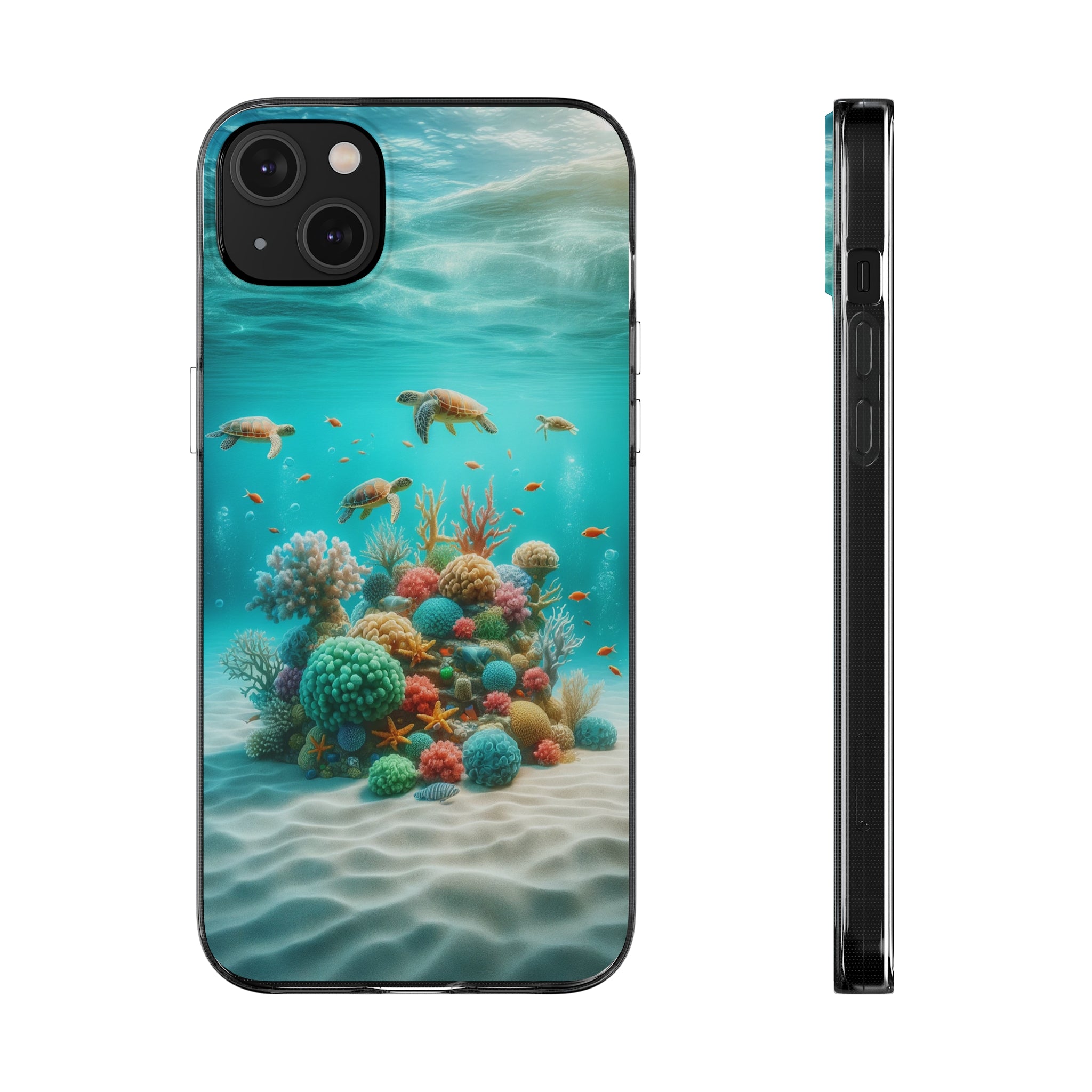 Turtles on coral reef - Soft Phone Case