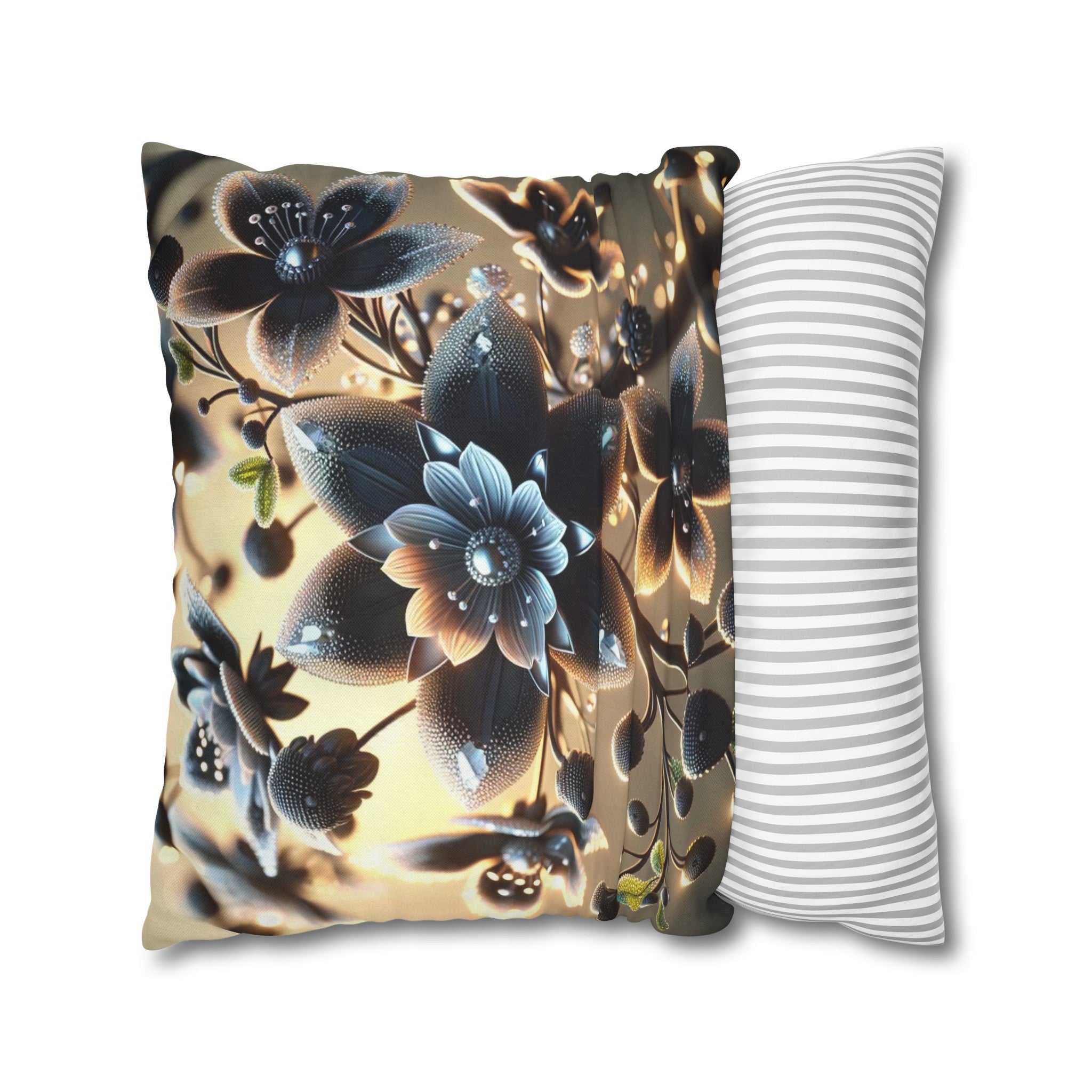 Black diamond flowers (3) - Polyester Square Pillowcase