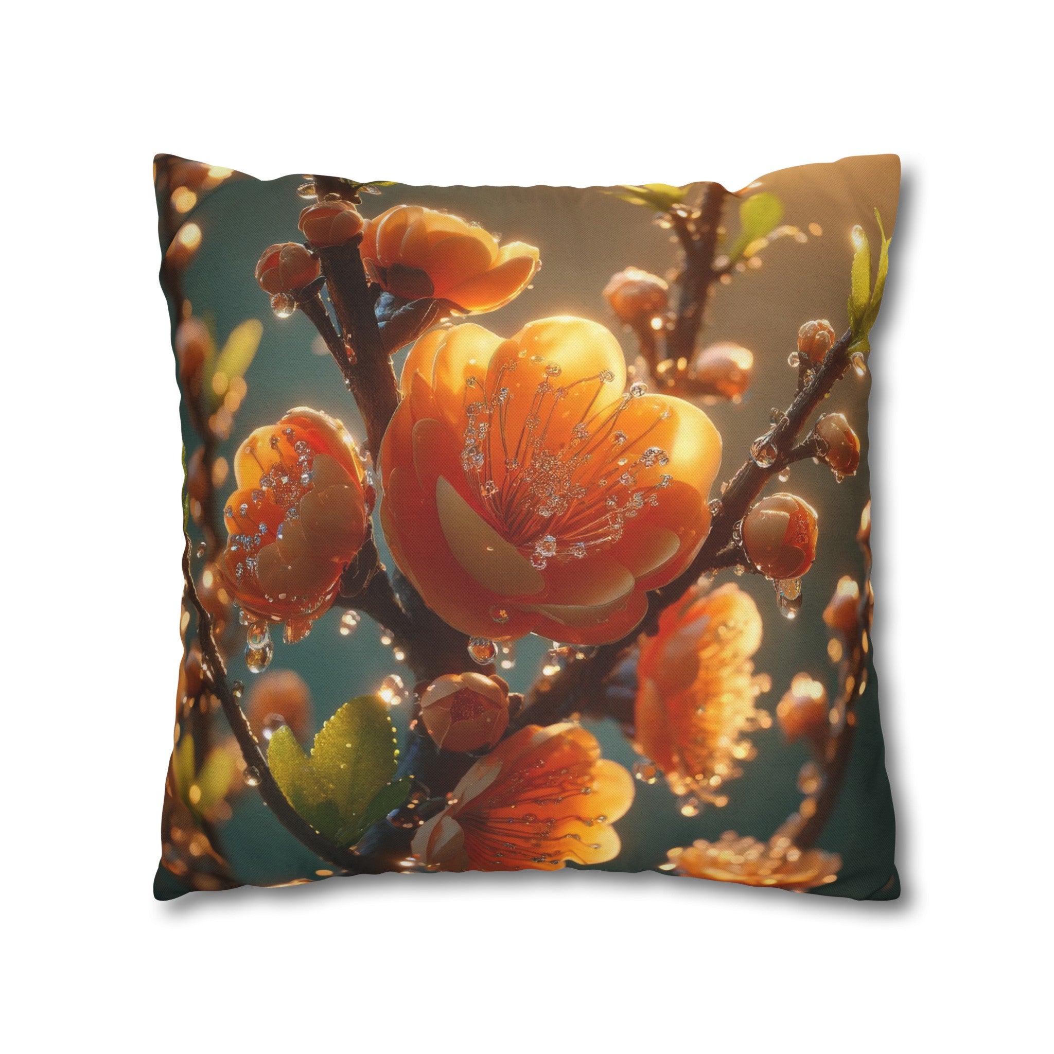 Orange diamond flowers (2) - Polyester Square Pillowcase