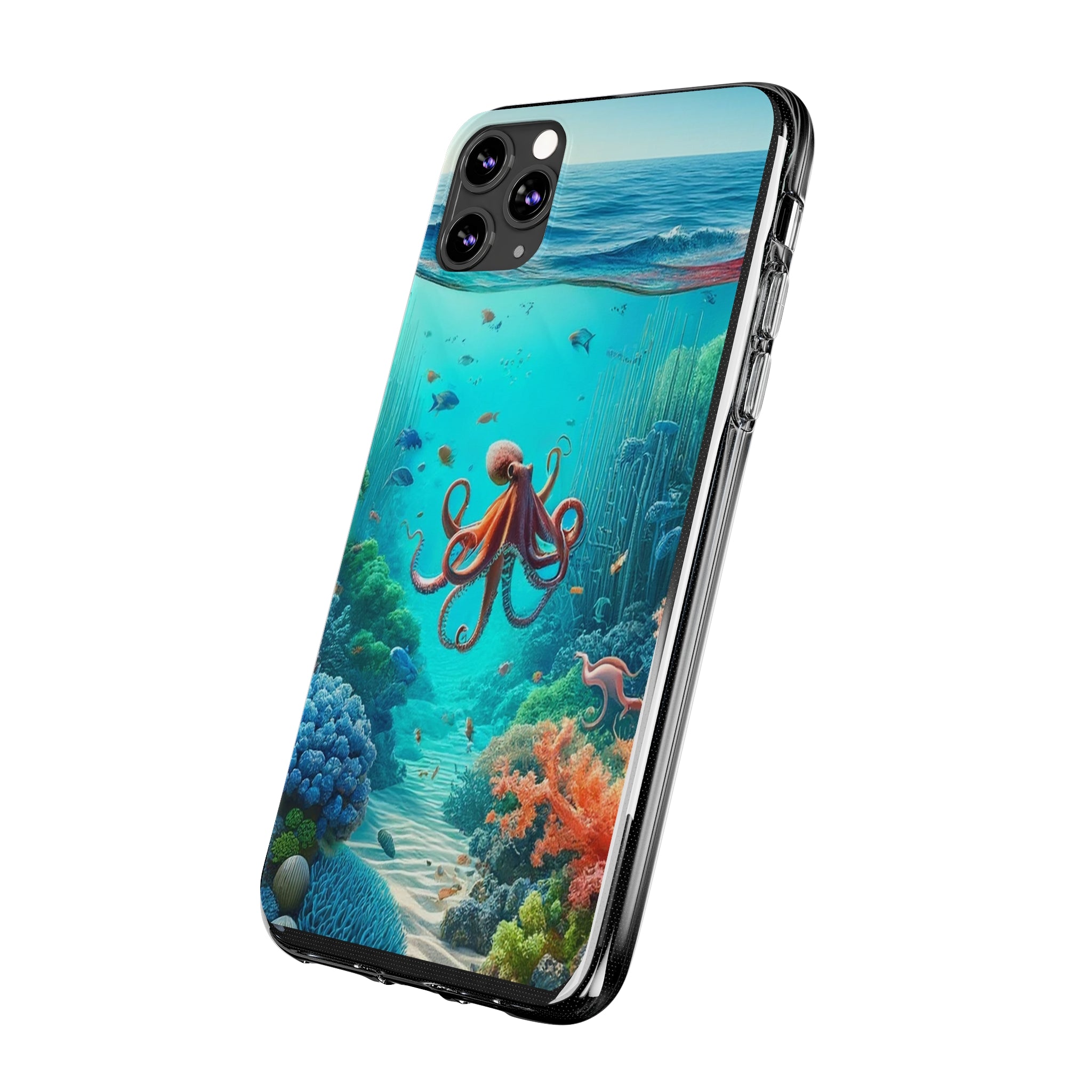 Octopus in turquoise water - Soft Phone Case