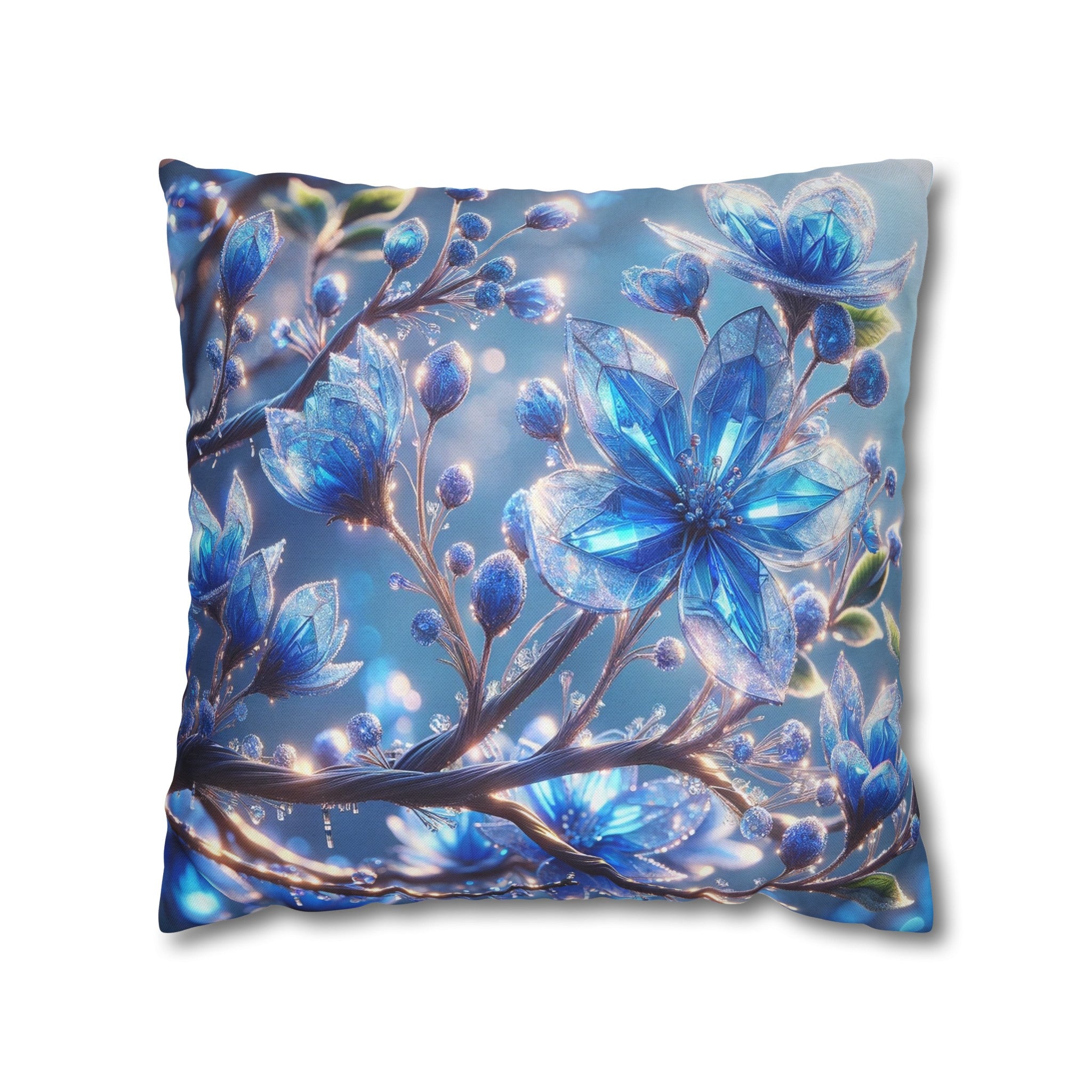 Blue, diamond flowers (5) - Polyester Square Pillowcase