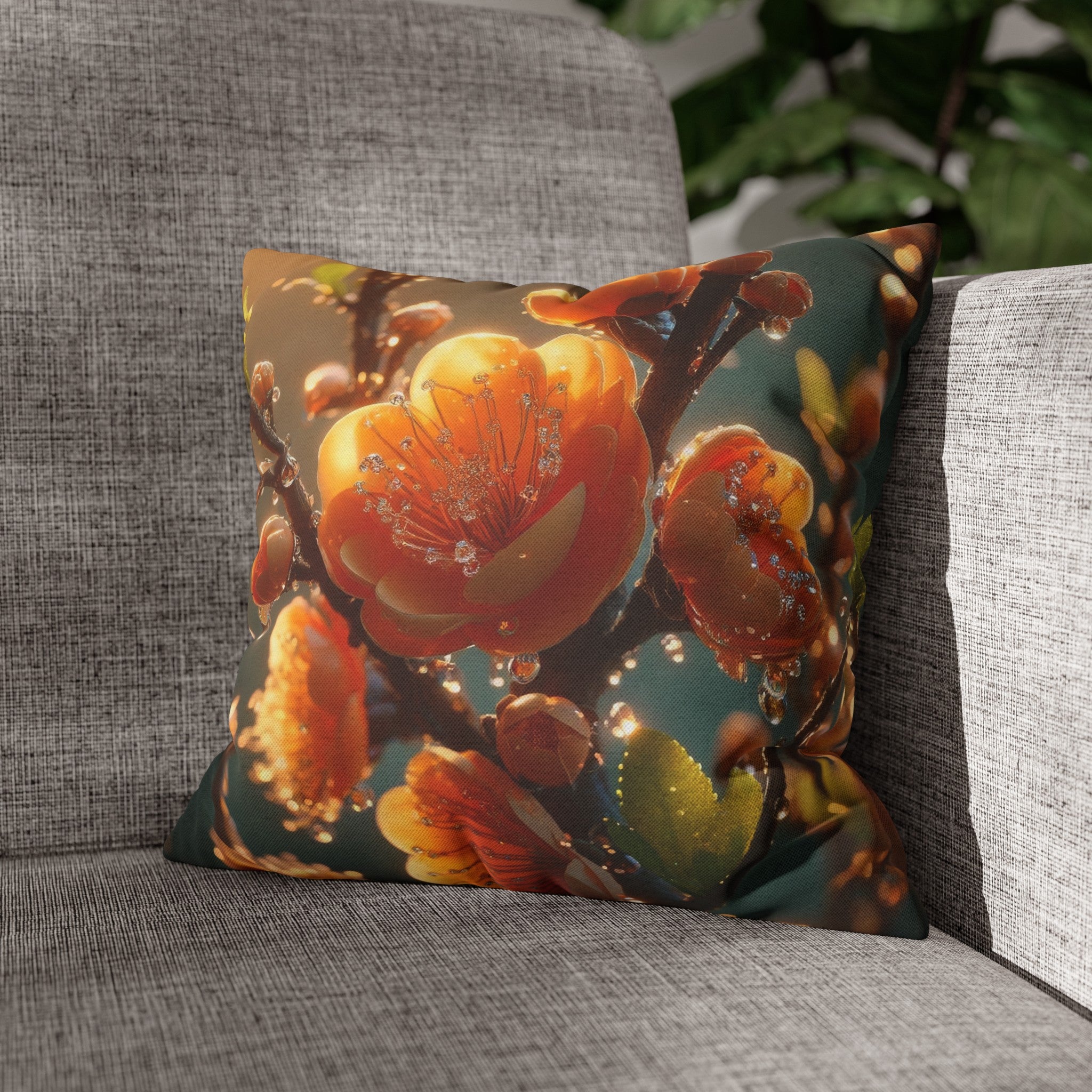 Orange diamond flowers (2) - Polyester Square Pillowcase