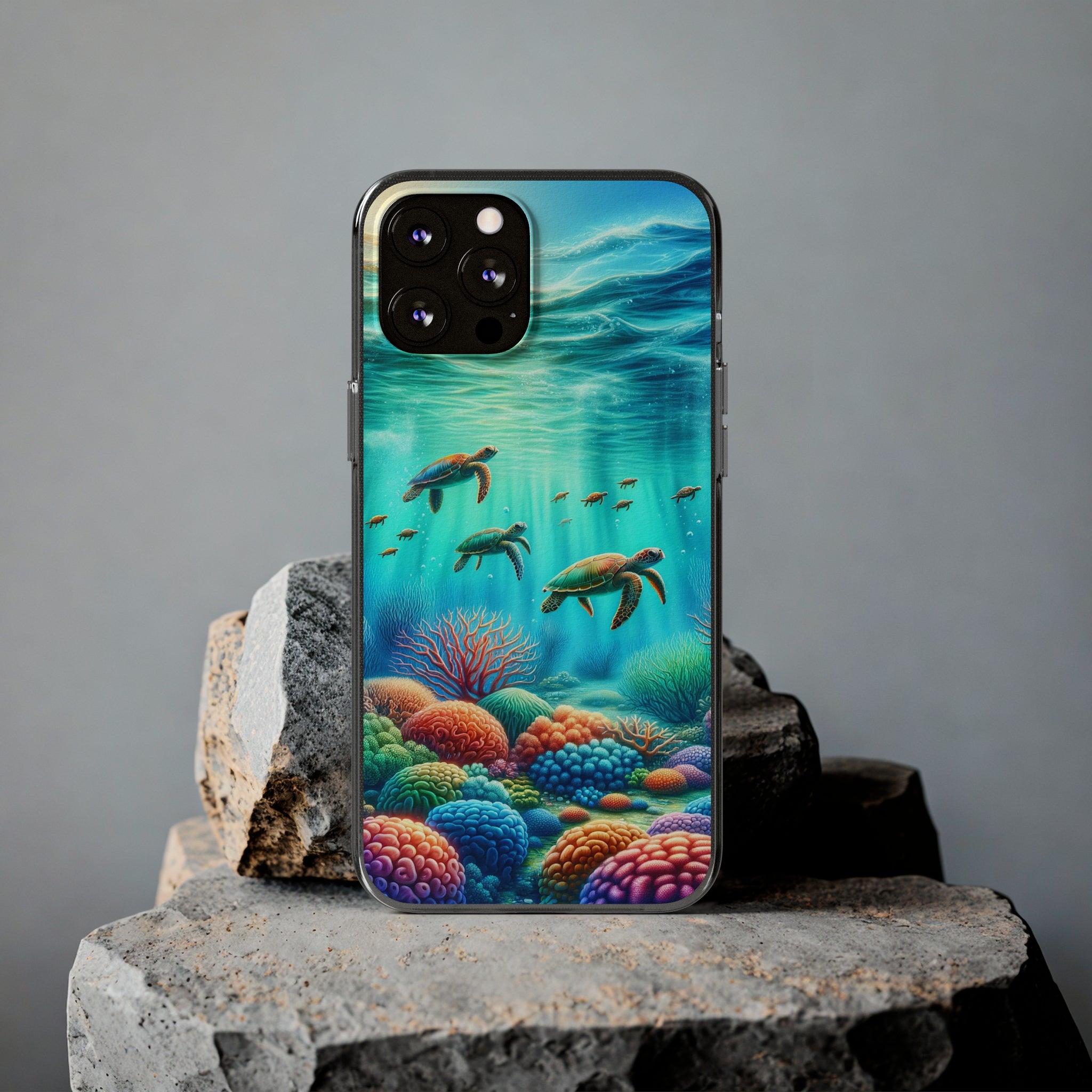 Turtles and coral reef - Soft Phone Case