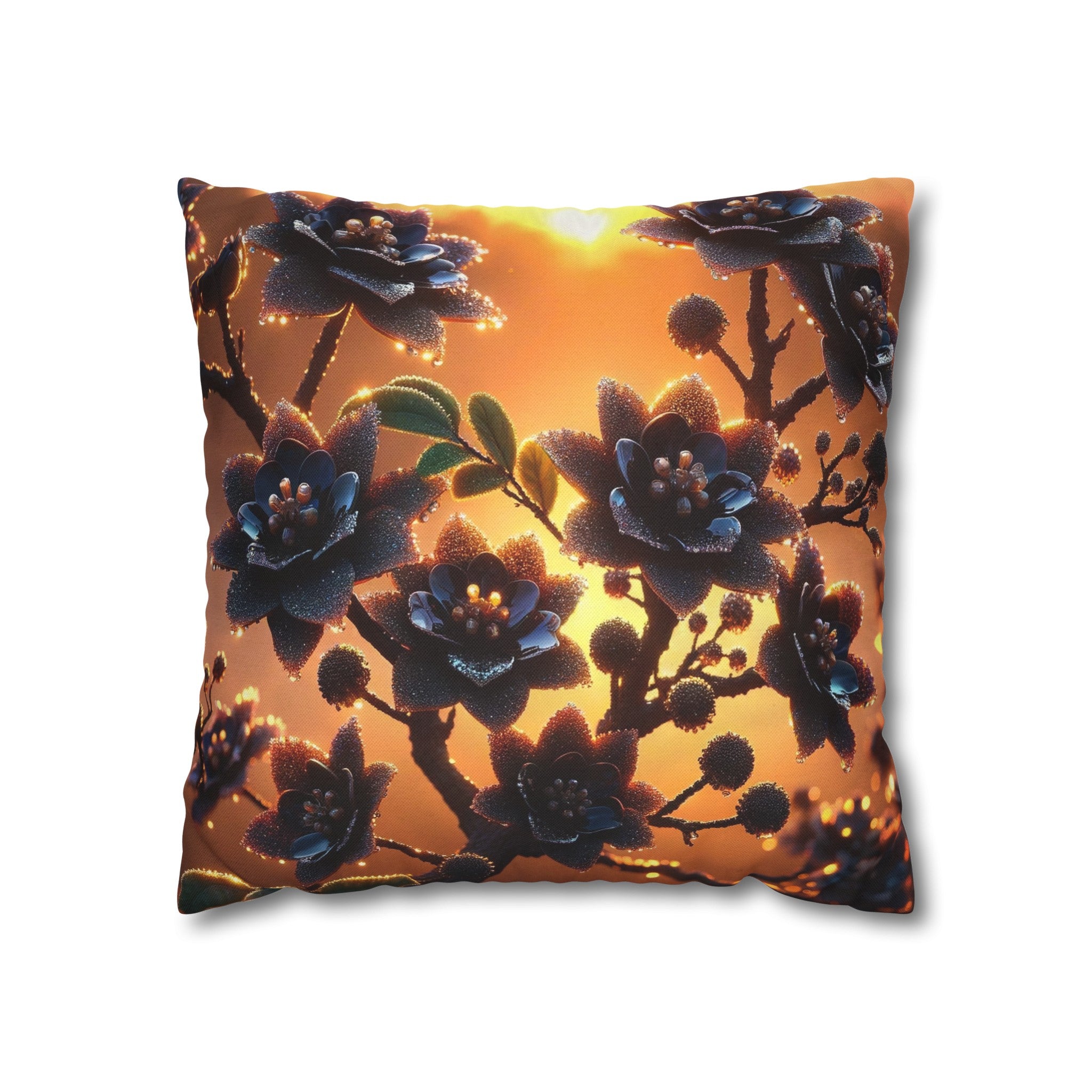 Black diamond flowers (4) - Polyester Square Pillowcase