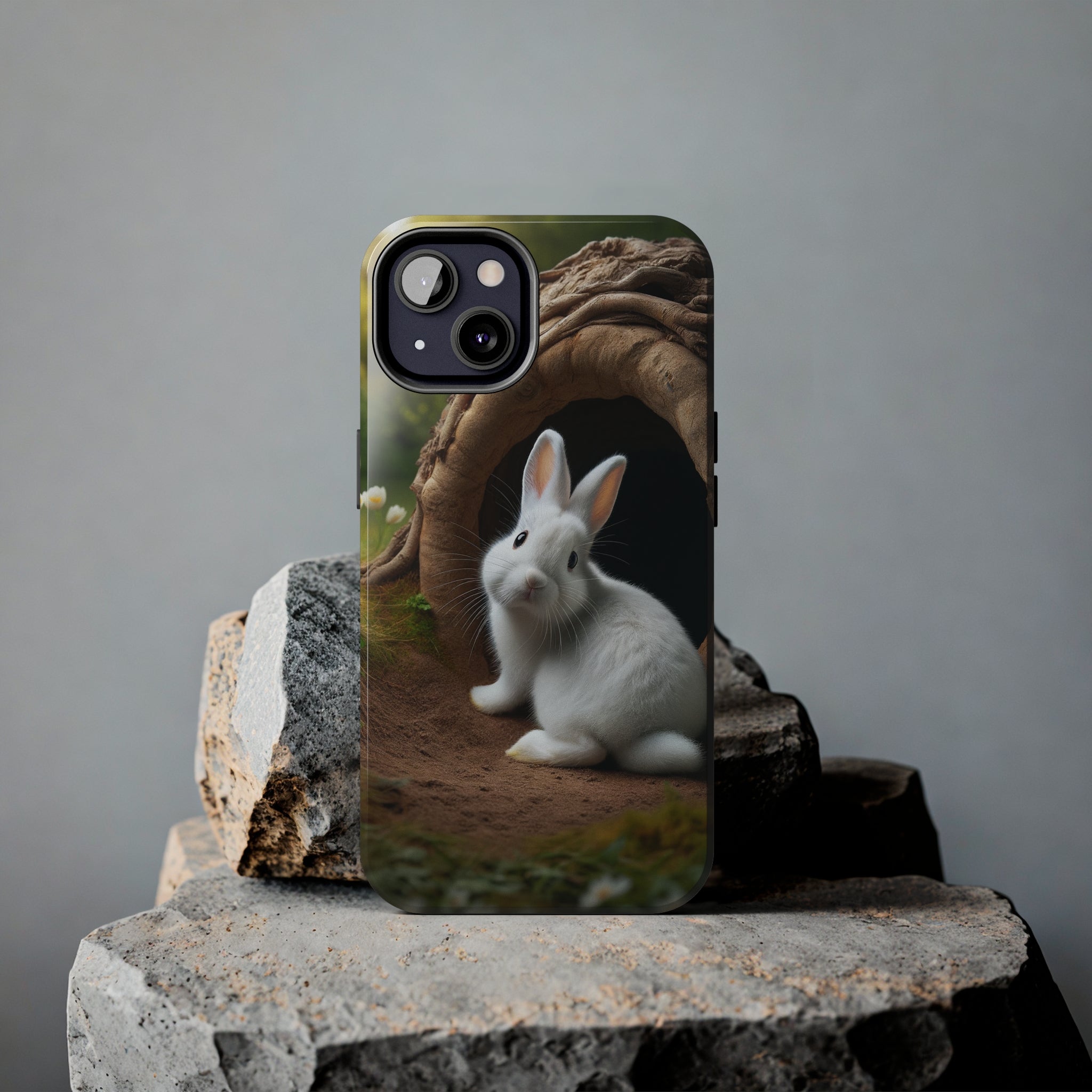 White curious rabbit - Tough Phone Case