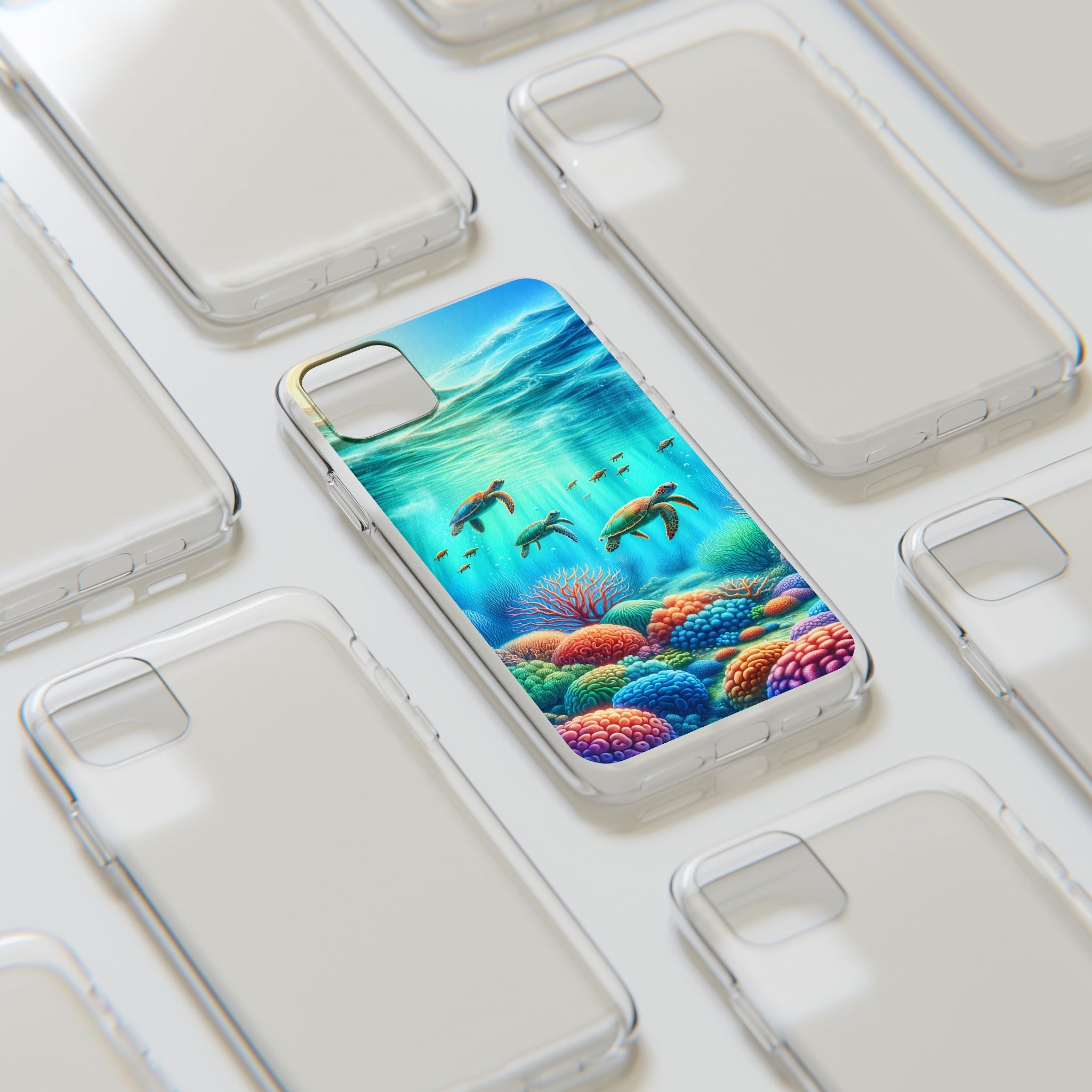 Turtles and coral reef - Soft Phone Case