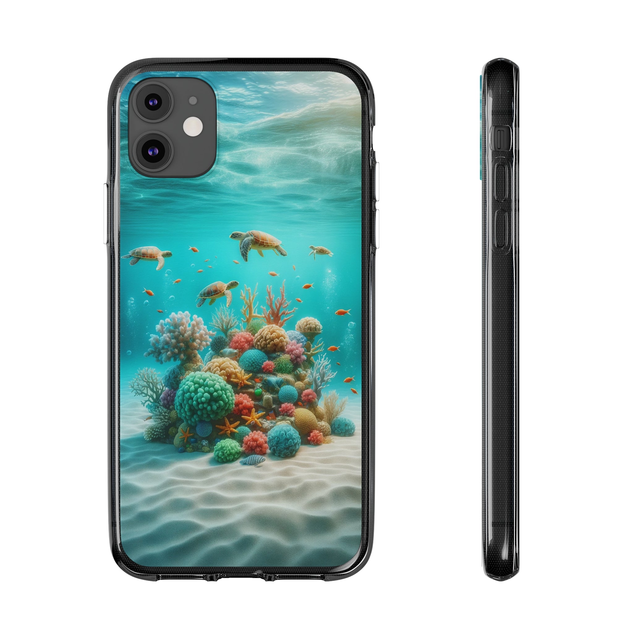 Turtles on coral reef - Soft Phone Case