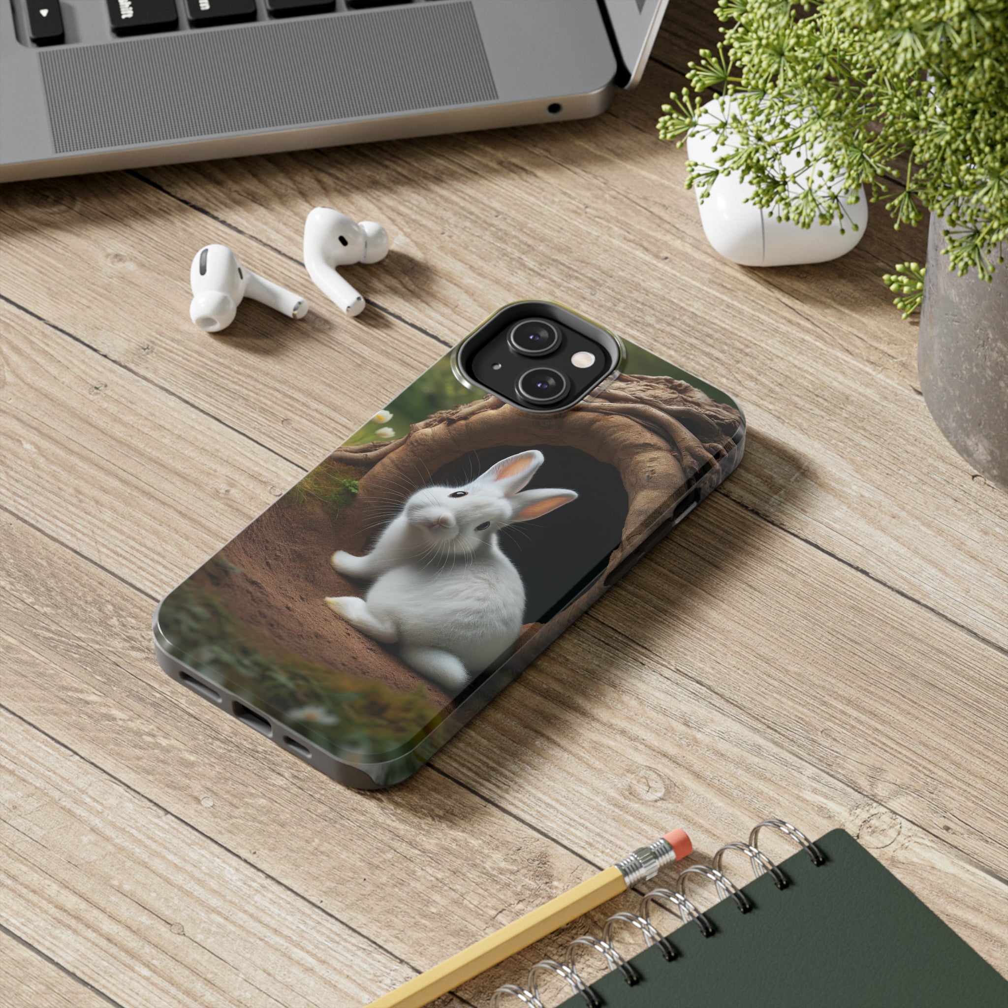 White curious rabbit - Tough Phone Case